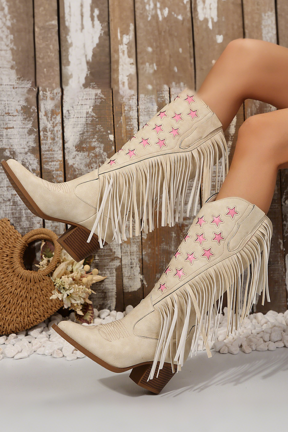 Western Style High Heeled Tassel Embroidered Leather Boots*