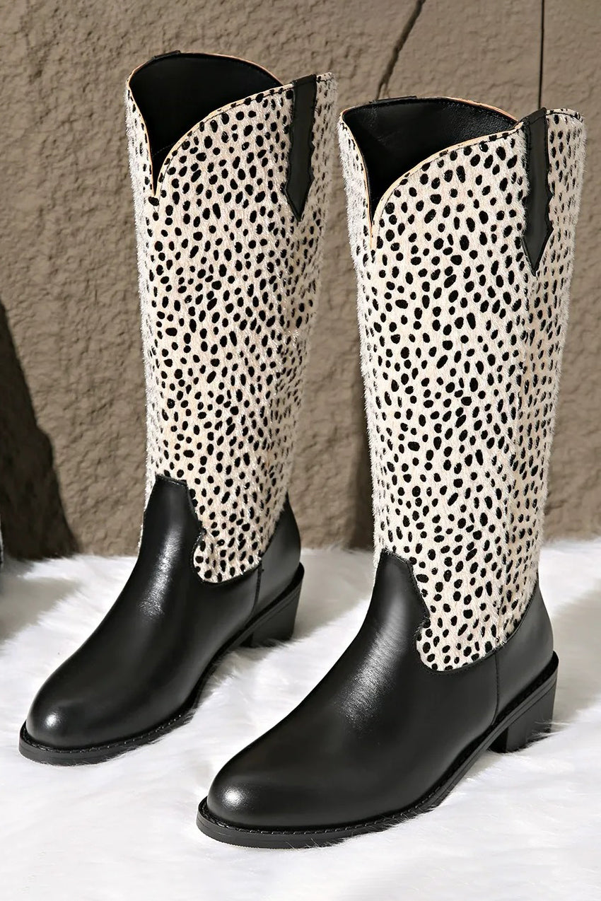 Western Style Leopard Print Suede Pointed Toe Martin Boots*