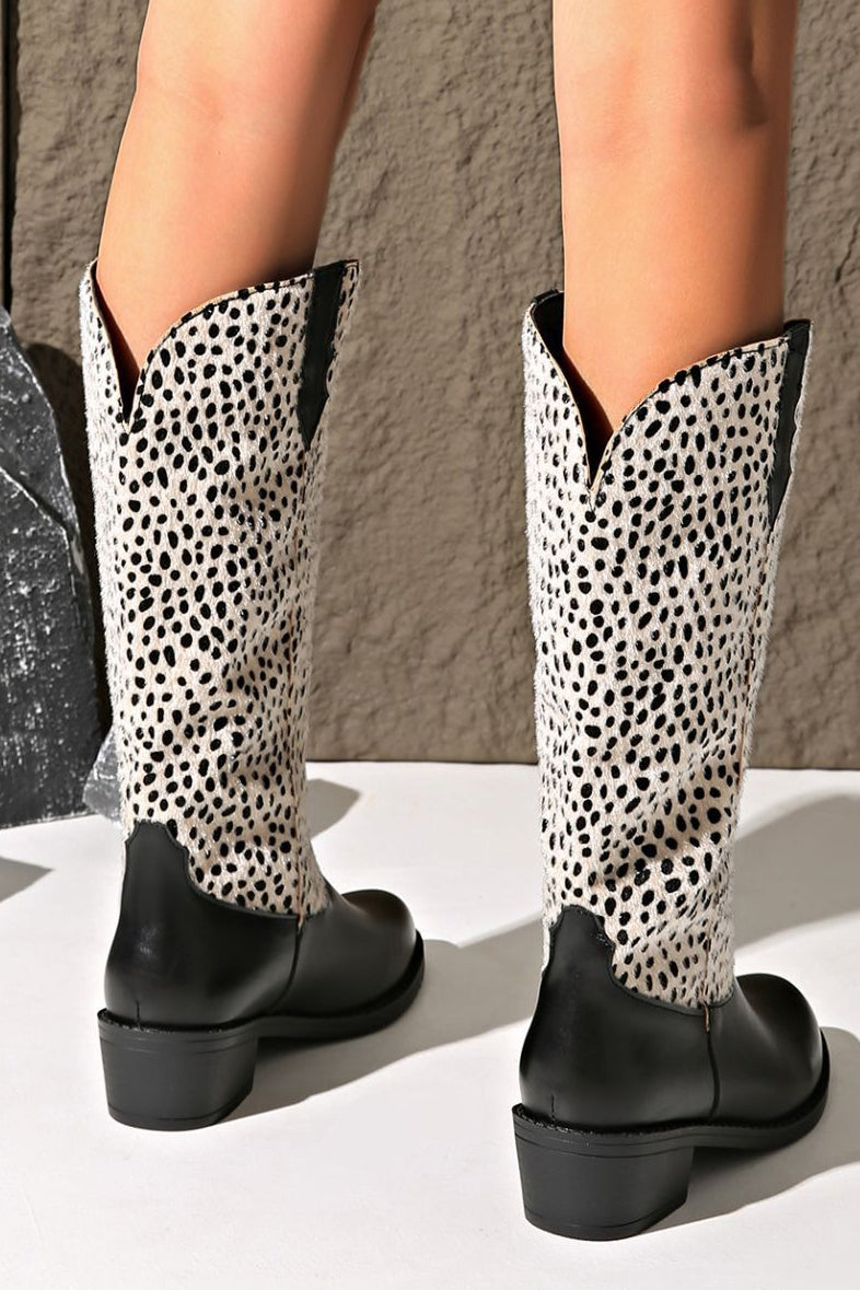 Western Style Leopard Print Suede Pointed Toe Martin Boots*