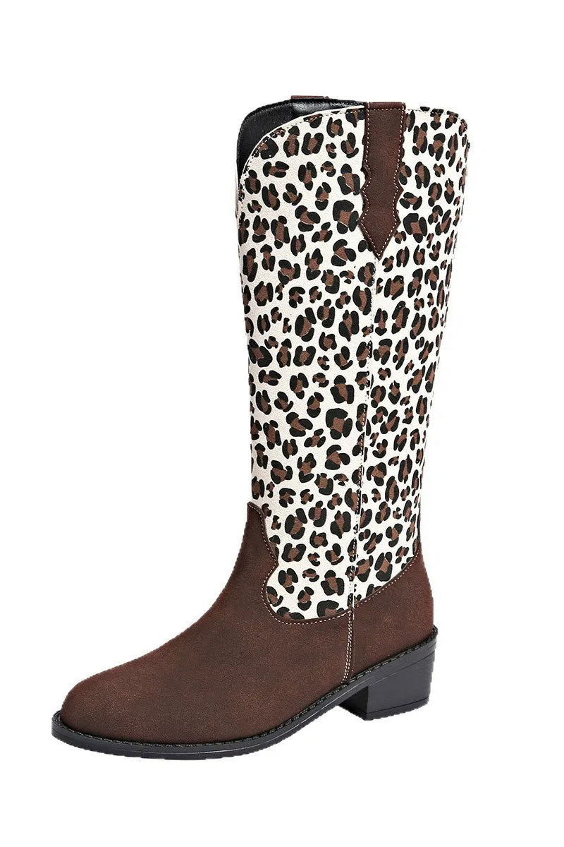 Western Style Leopard Print Suede Pointed Toe Martin Boots*