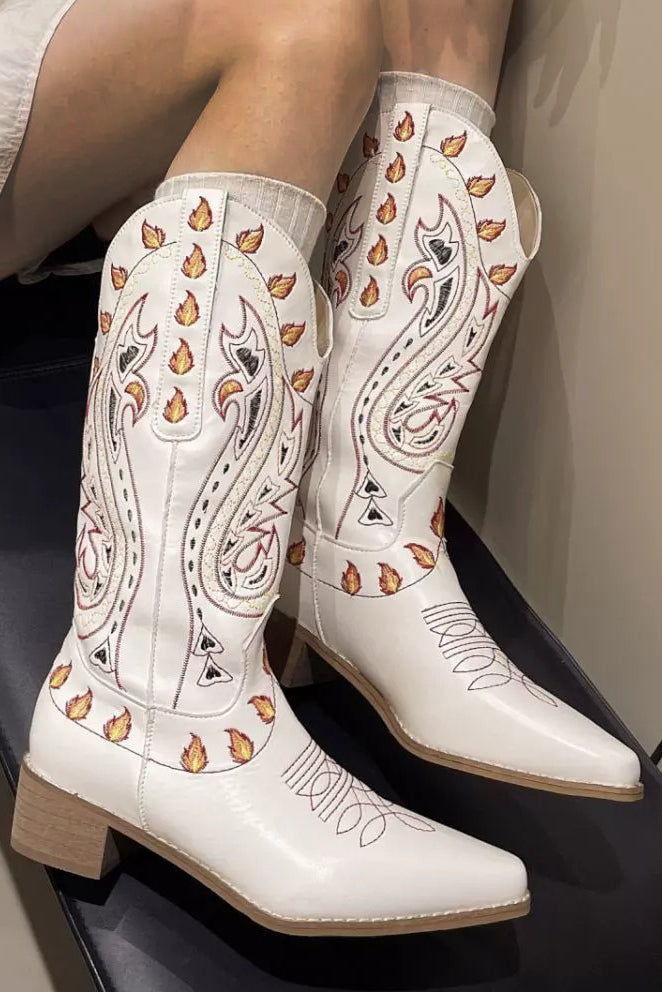 Western Style Flame Cashew Embroidered Martin Boots*