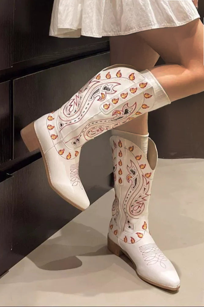 Western Style Flame Cashew Embroidered Martin Boots*