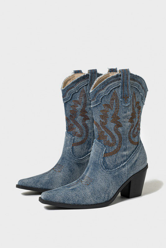 Western Style Contrasting Pointed Toe Cowboy Boots*