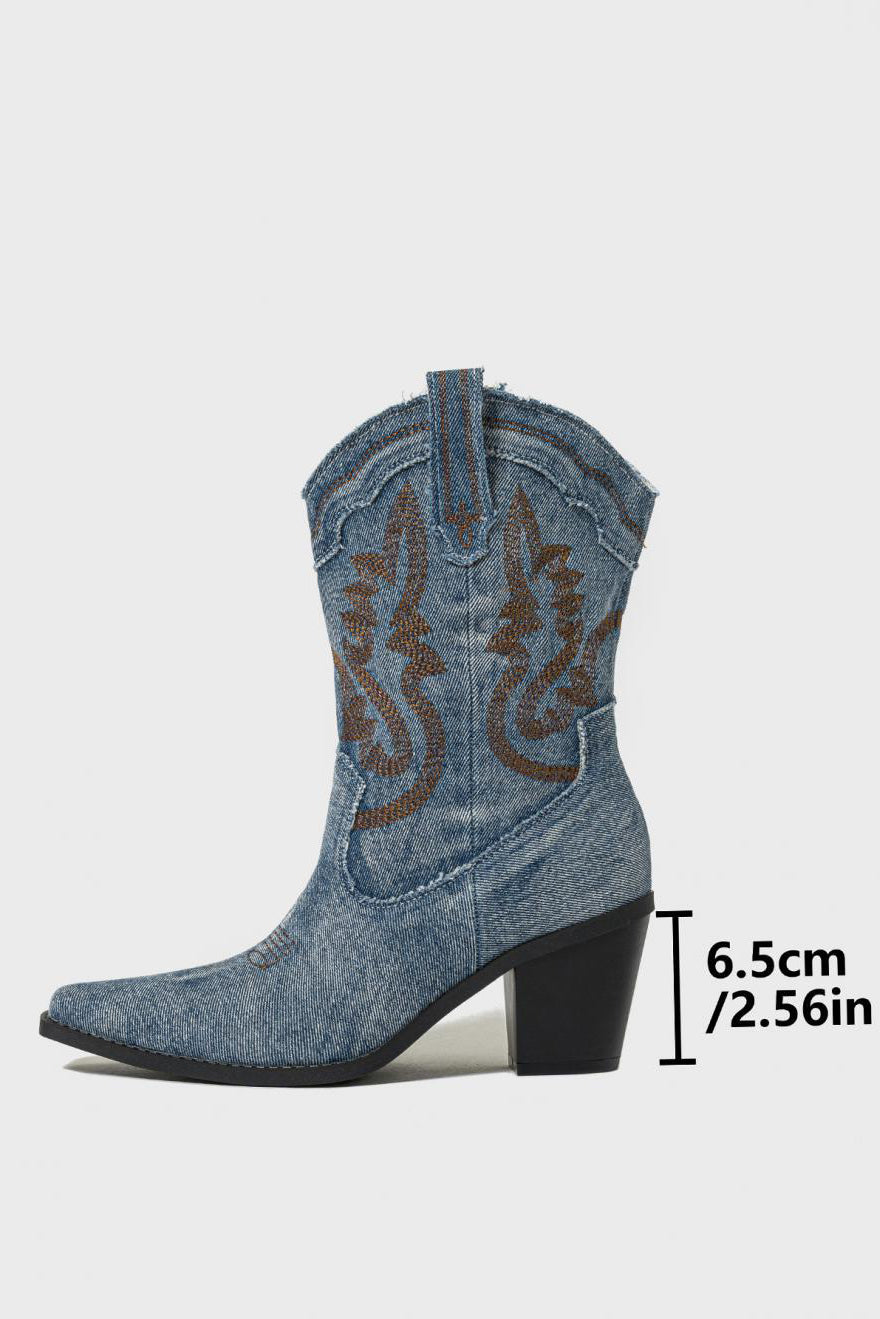 Western Style Contrasting Pointed Toe Cowboy Boots*