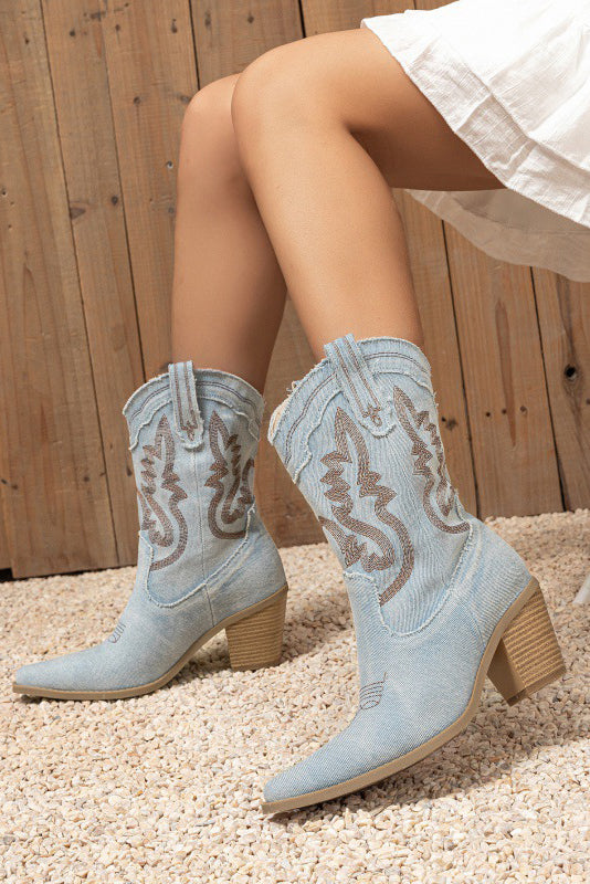 Western Style Contrasting Pointed Toe Cowboy Boots*