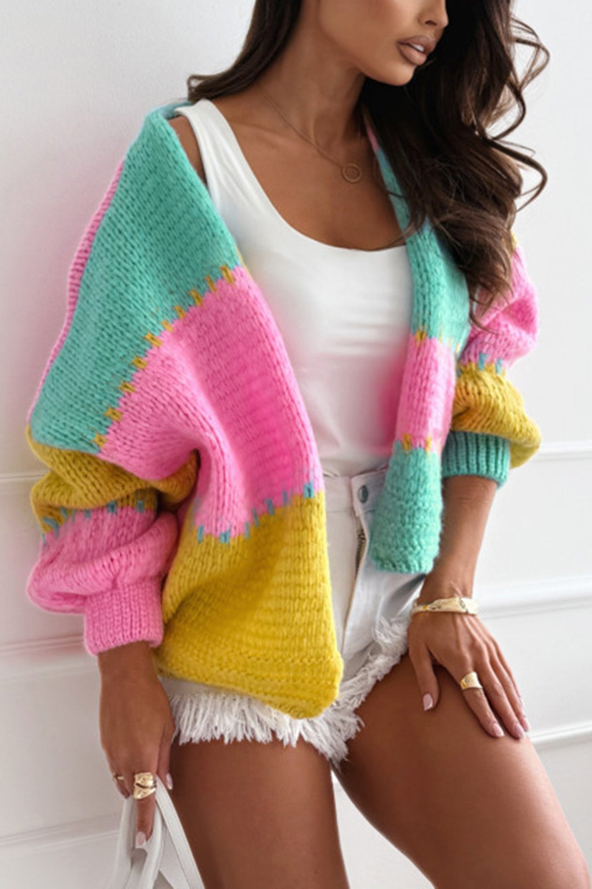 Casual Contrast Color Patchwork Cardigan*