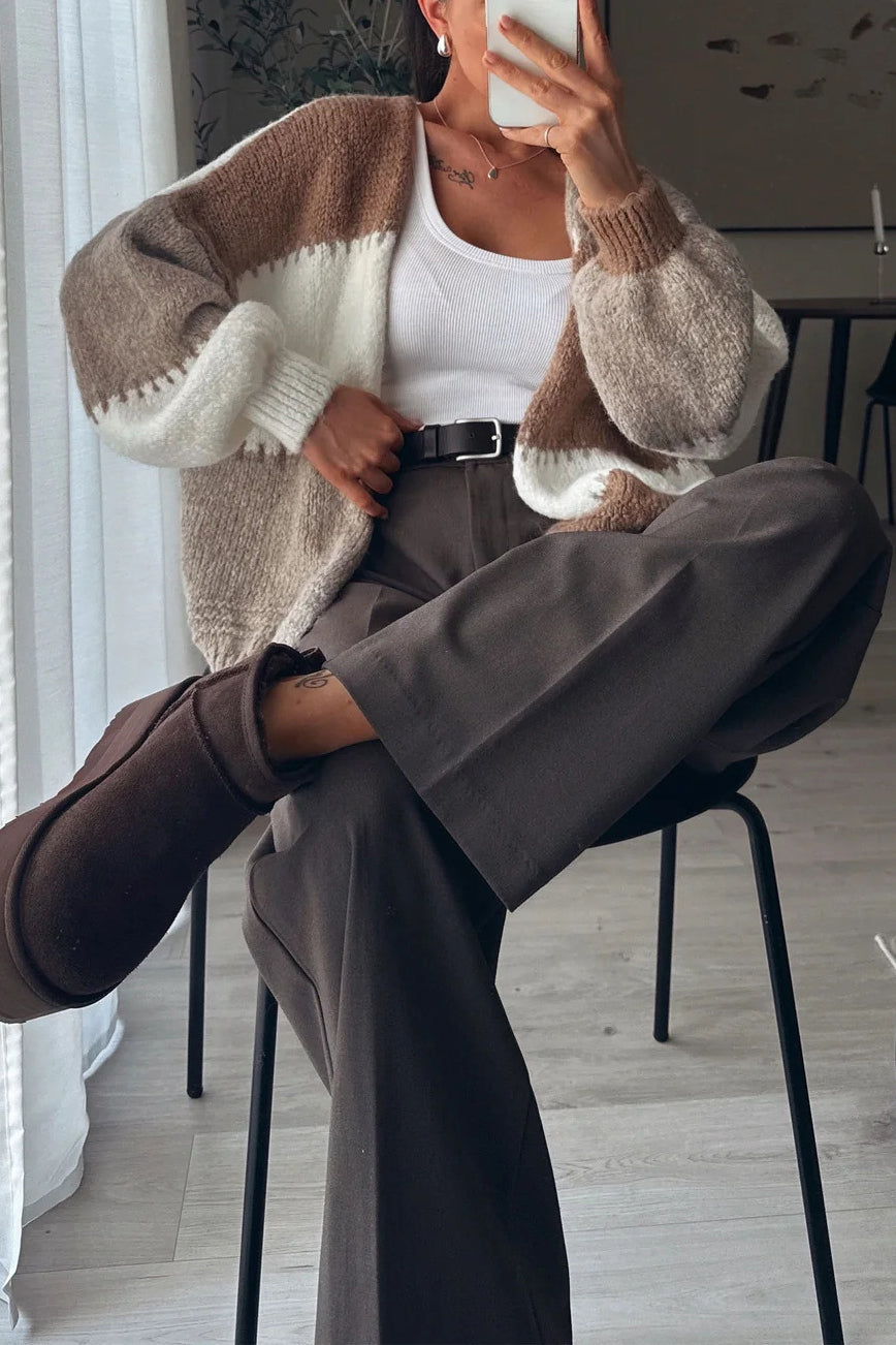 Casual Chunky Knit Rainbow Contrast Cardigan*