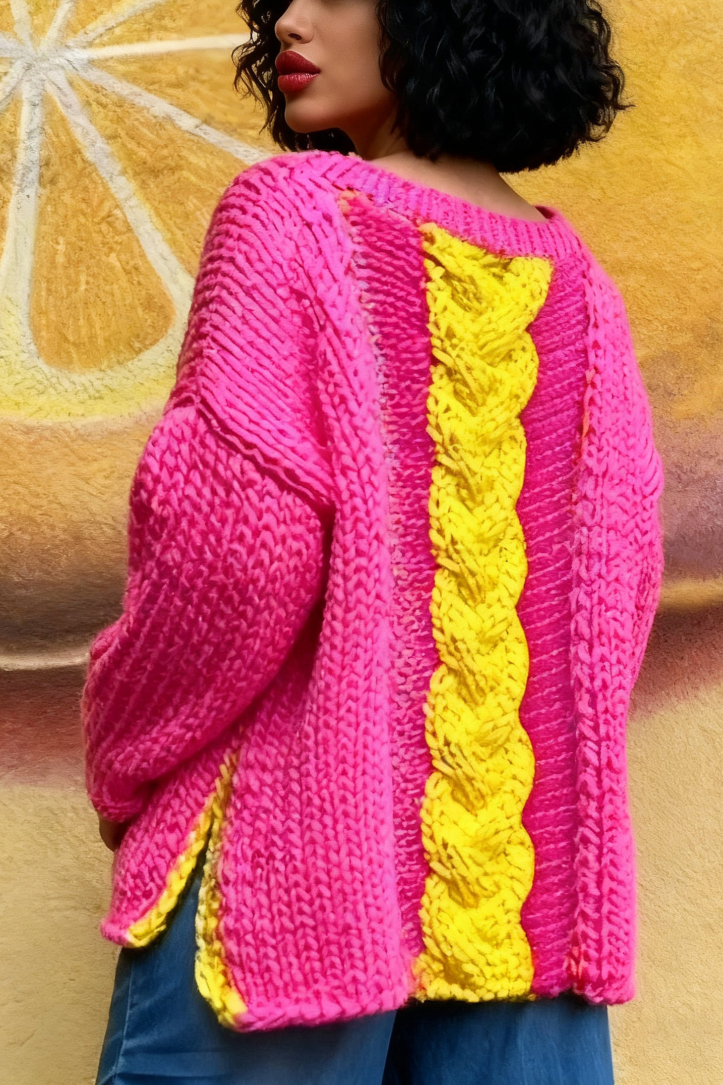 Casual Contrast Color Slit Sweater*