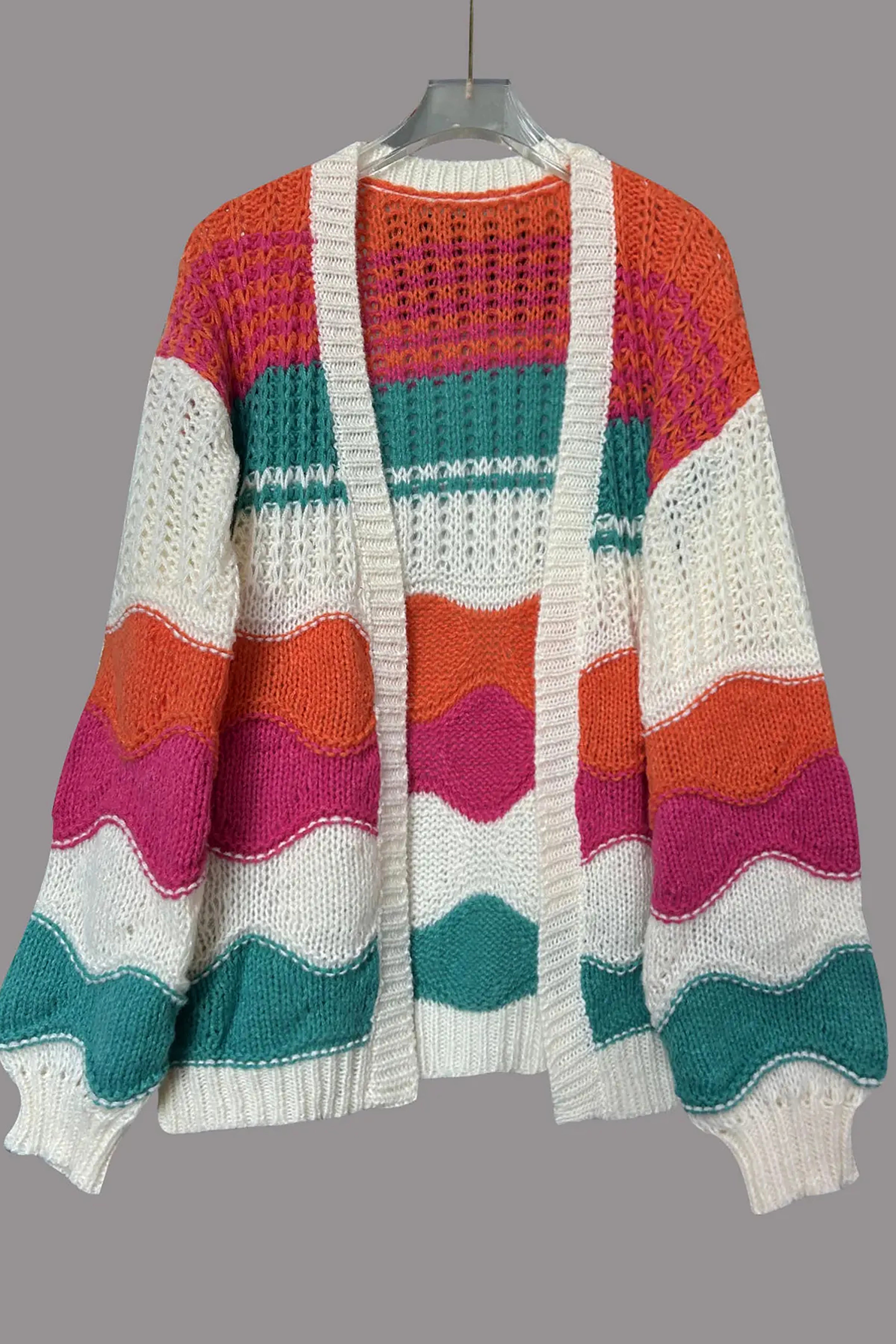 Casual Colorblock Striped Chunky Knit Loose Cardigan*