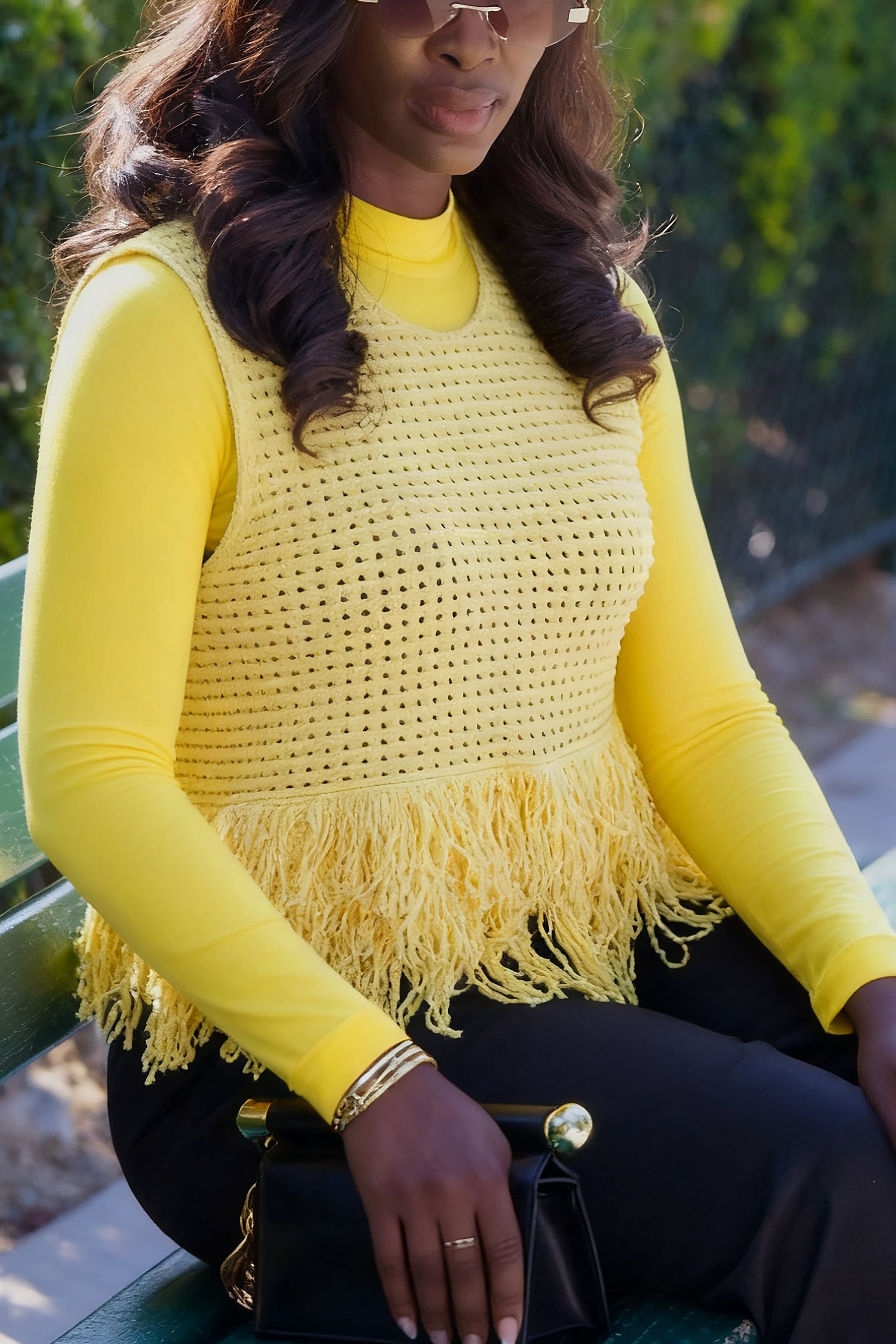 Fashion Solid Sleeveless Tassel Sweater*