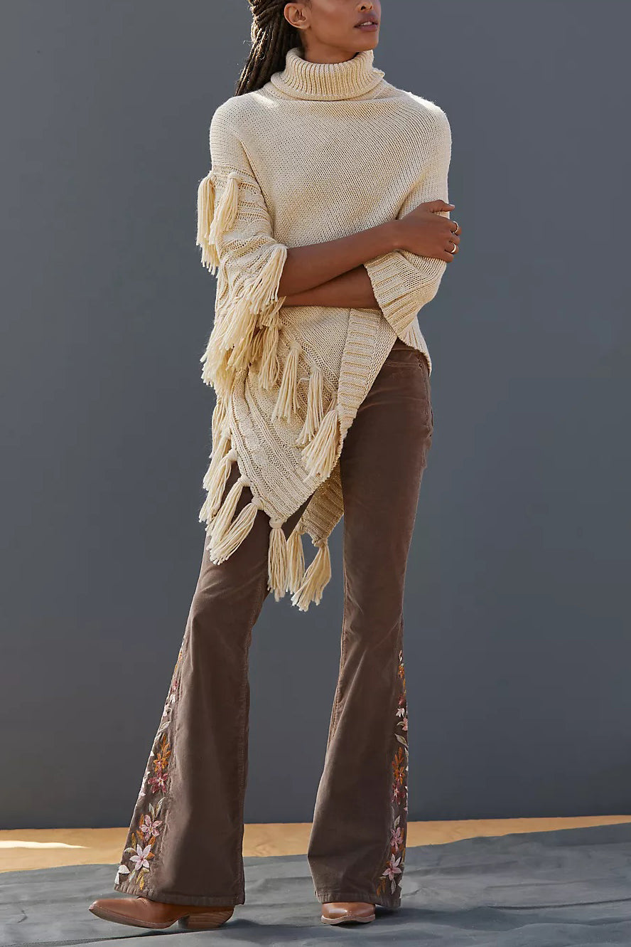Casual Solid Loose Tassel Turtleneck Tassel Sweater*