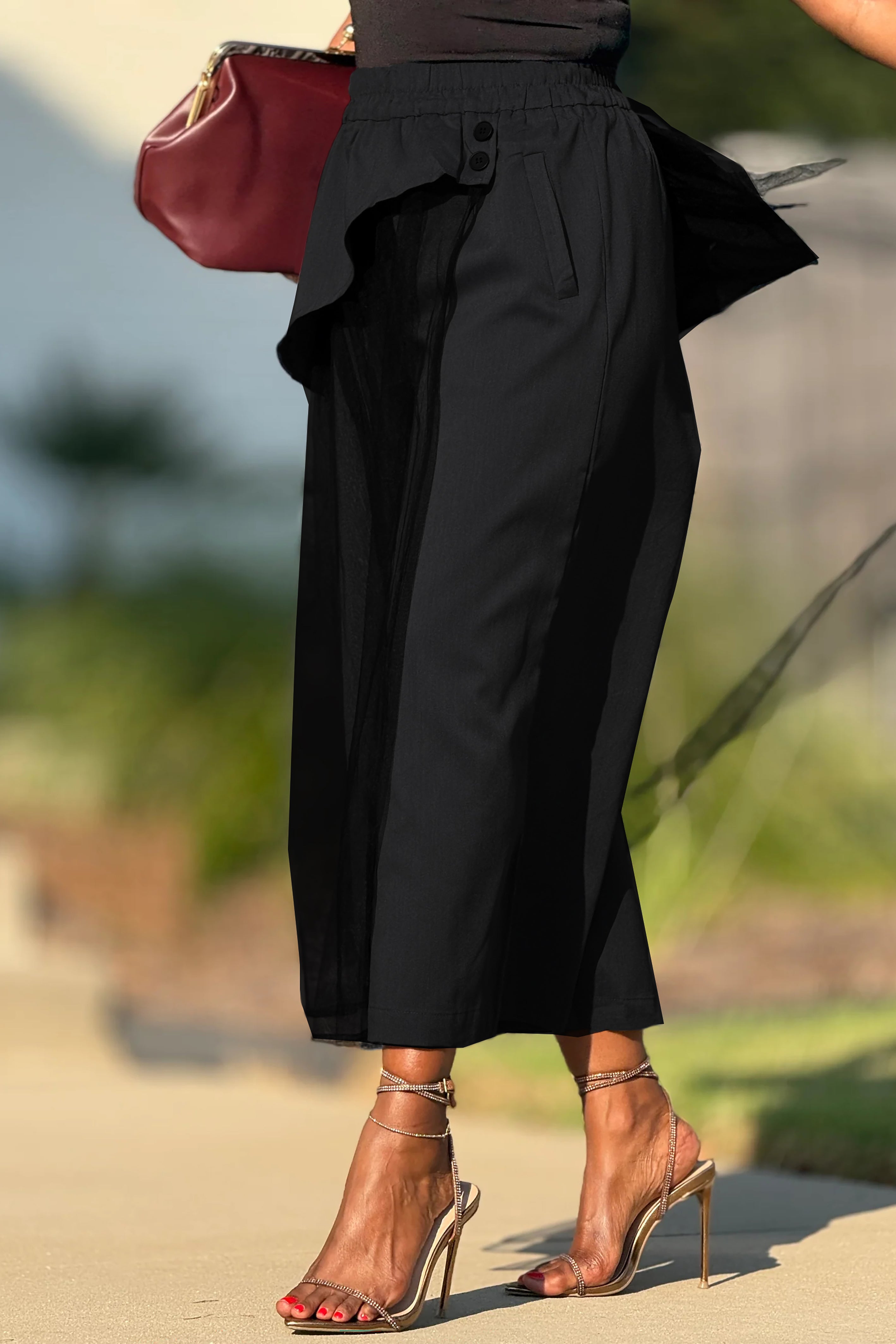 Casual Splicing Mesh Wide Leg Pants*