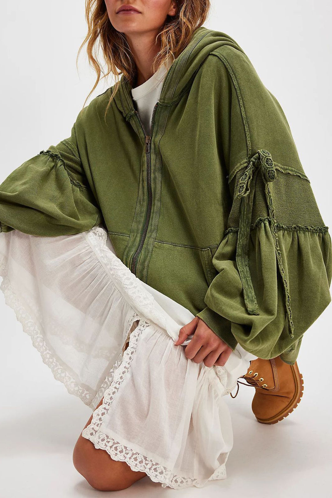 Casual Loose Lace Zipper Hoodie*