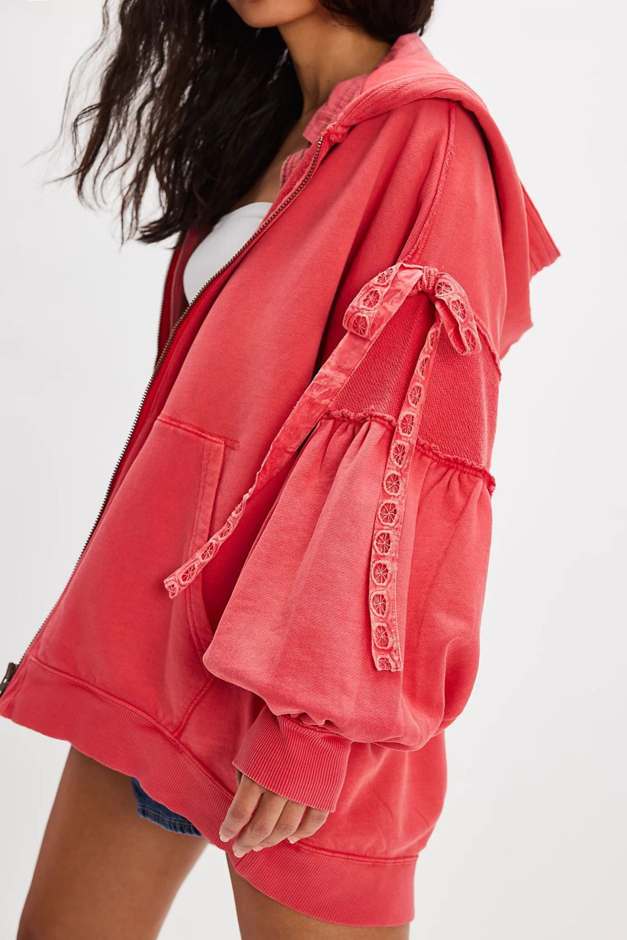 Casual Loose Lace Zipper Hoodie*