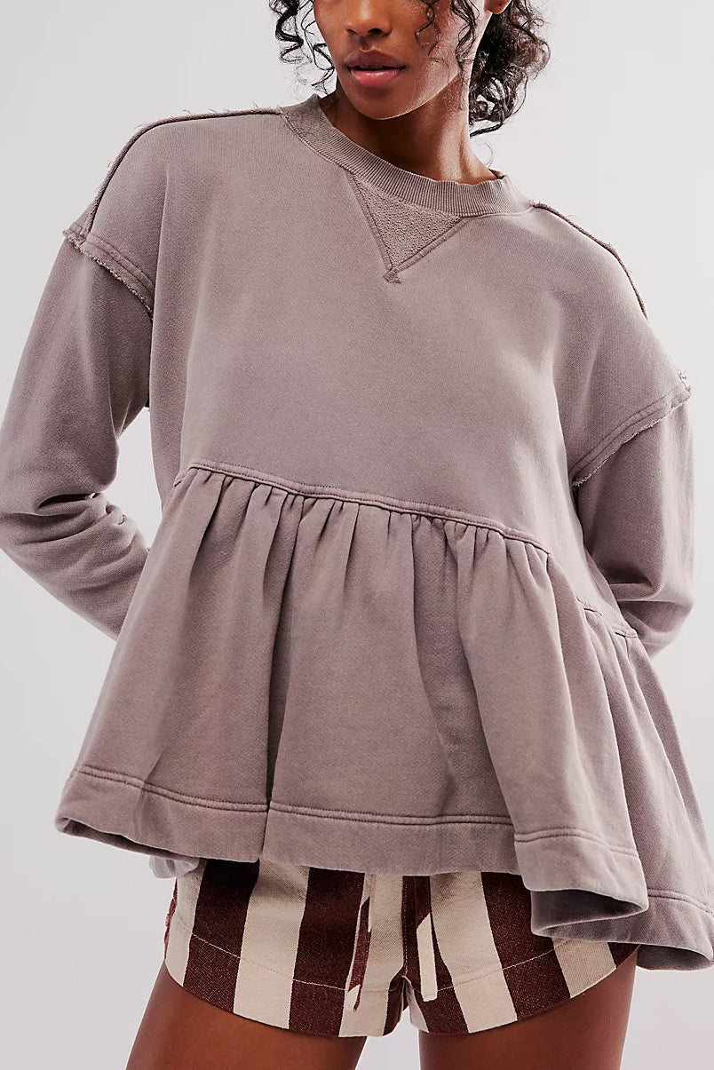 Casual Loose Distressed Ruffled Cuffs Sweatshirt*