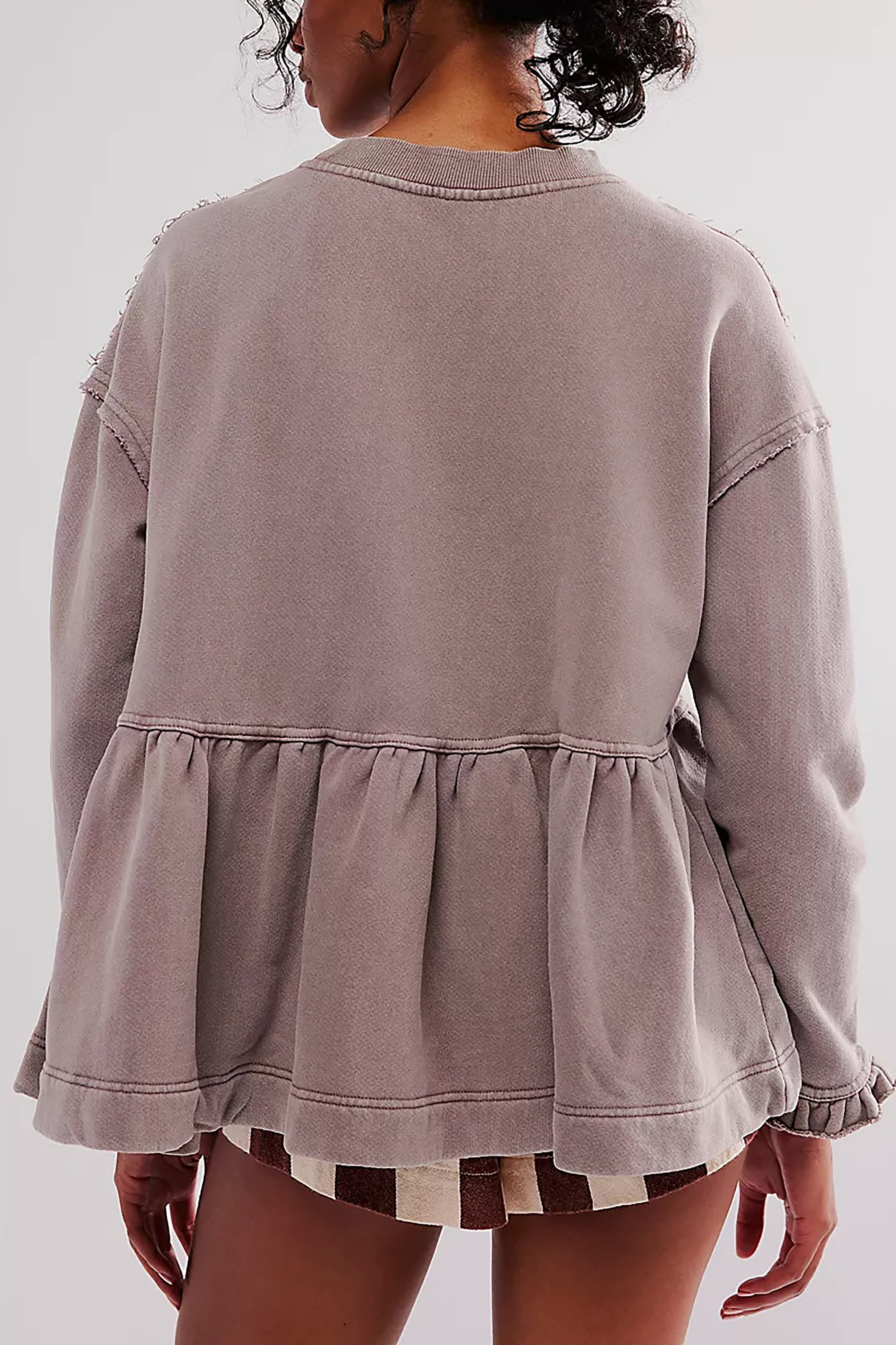 Casual Loose Distressed Ruffled Cuffs Sweatshirt*
