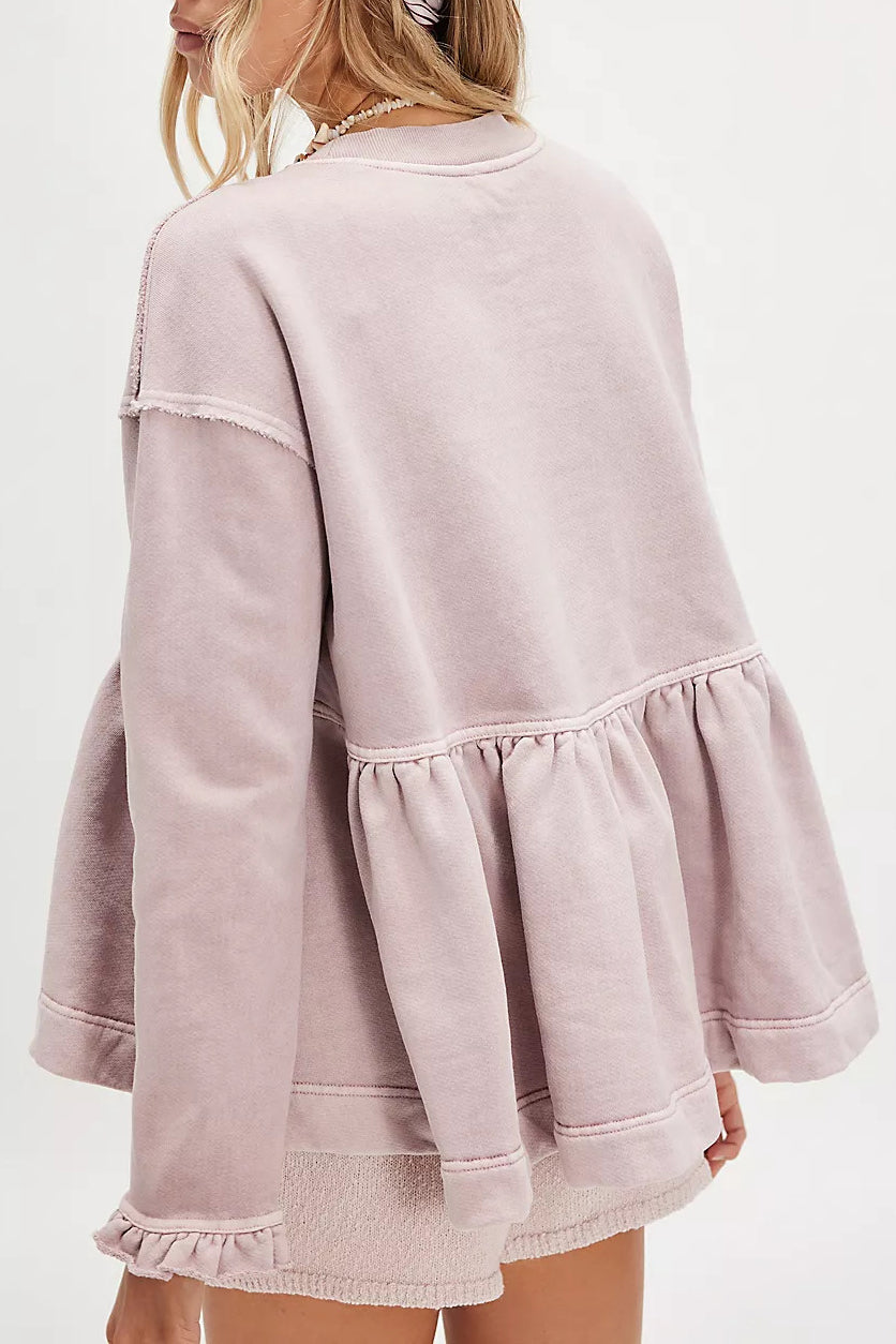 Casual Loose Distressed Ruffled Cuffs Sweatshirt*
