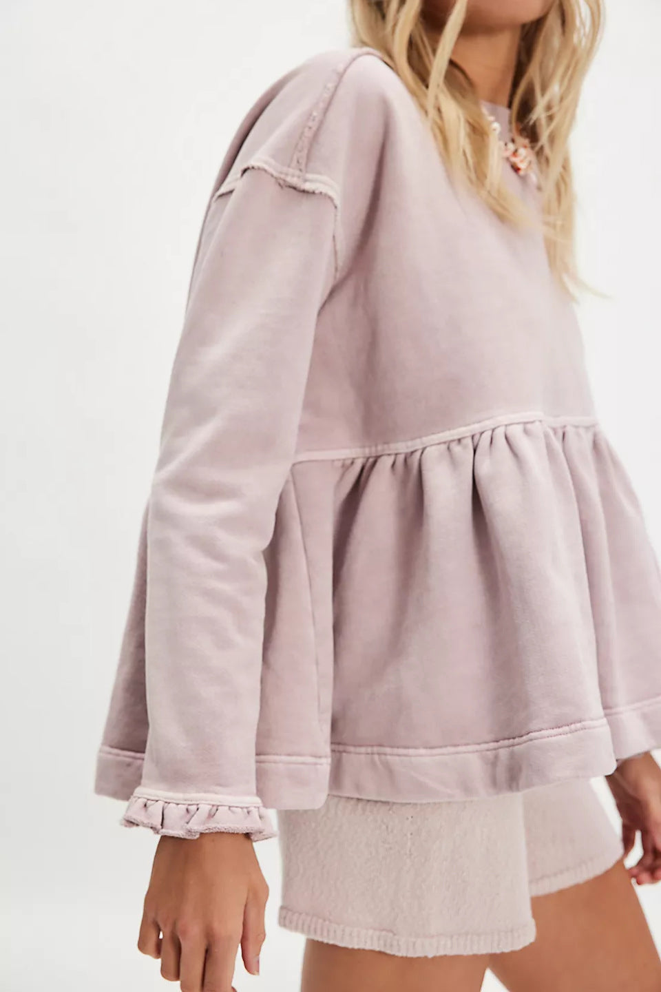 Casual Loose Distressed Ruffled Cuffs Sweatshirt*