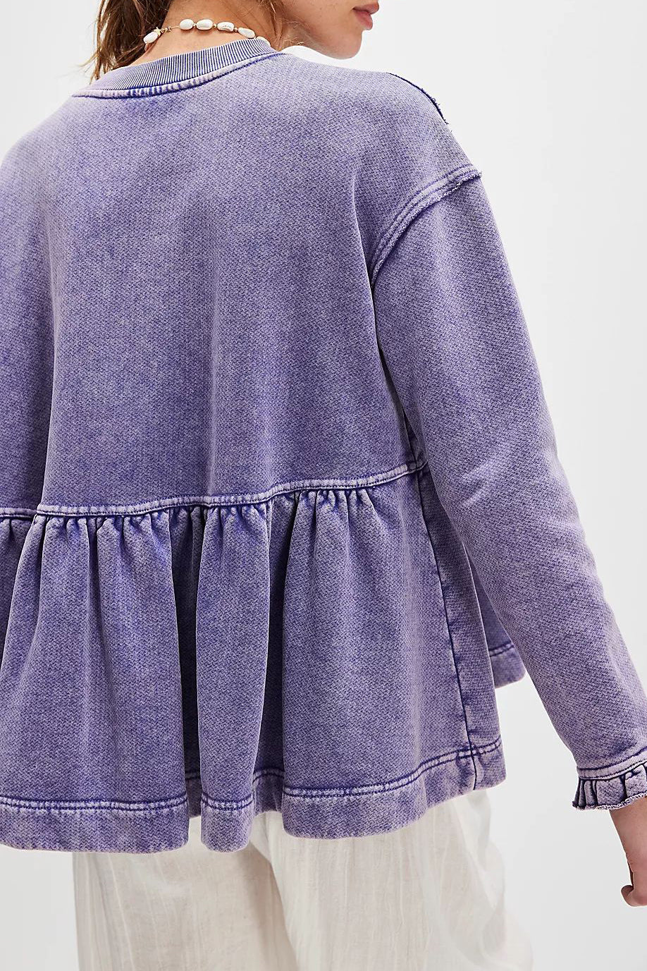 Casual Loose Distressed Ruffled Cuffs Sweatshirt*