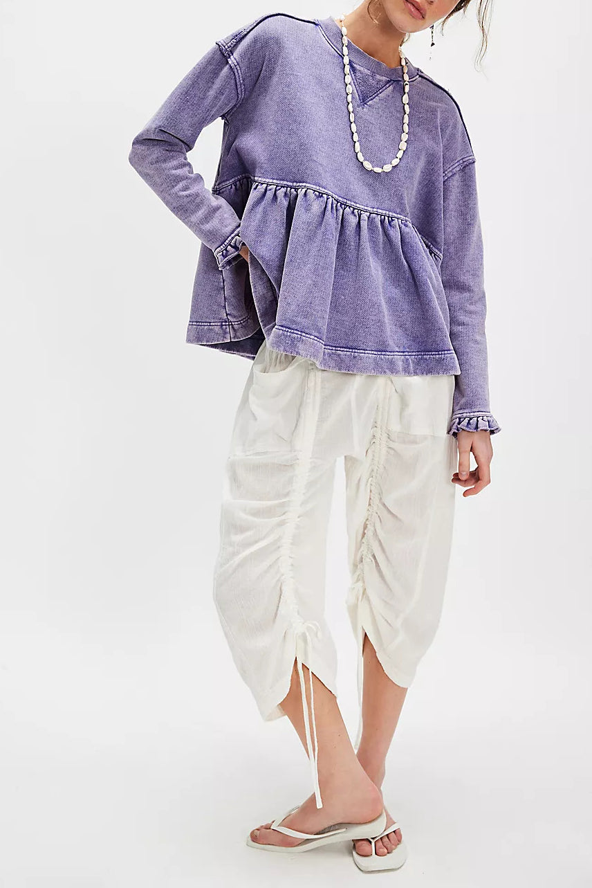 Casual Loose Distressed Ruffled Cuffs Sweatshirt*