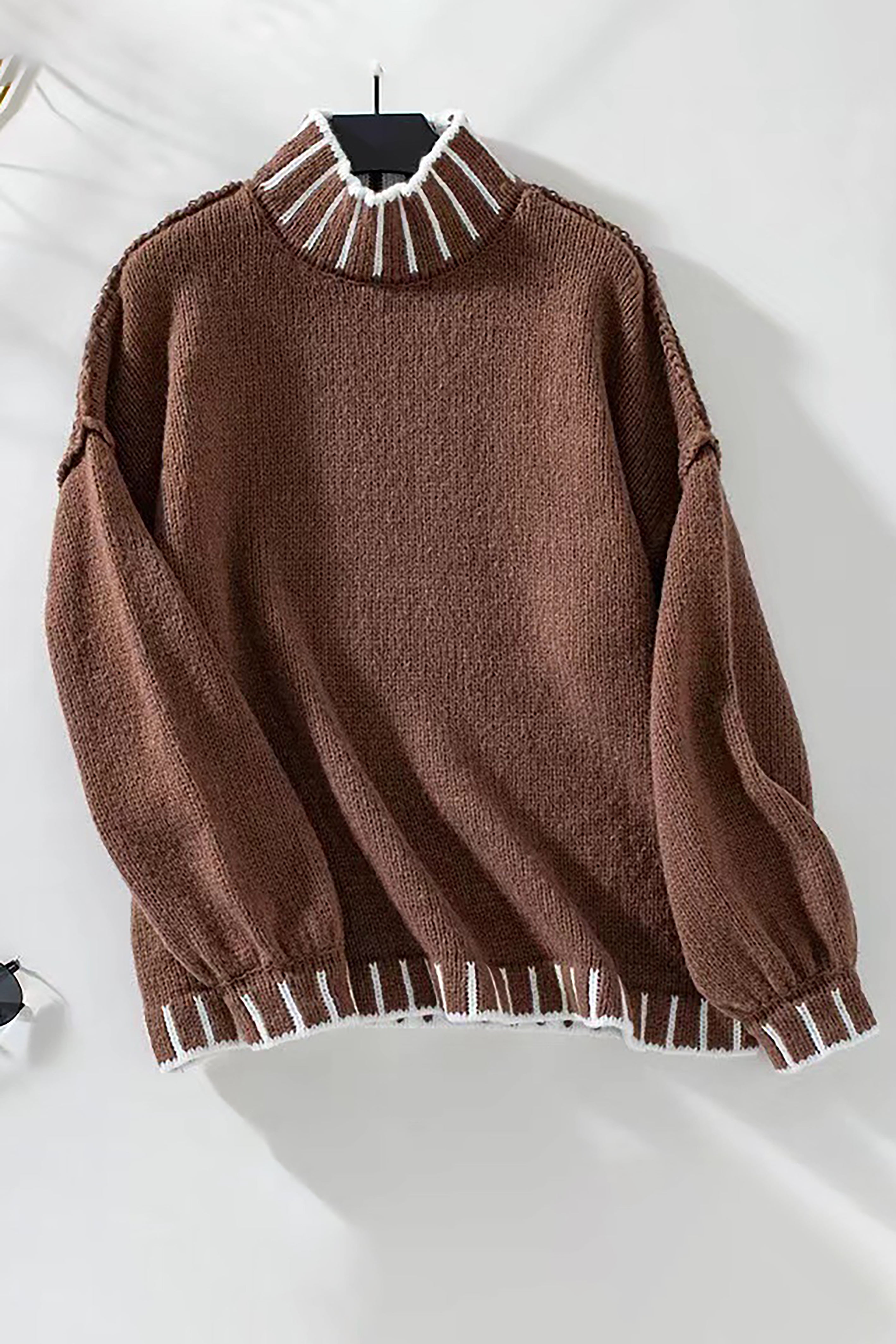 Casual Colorblock Turtleneck Lantern Sleeve Sweater*