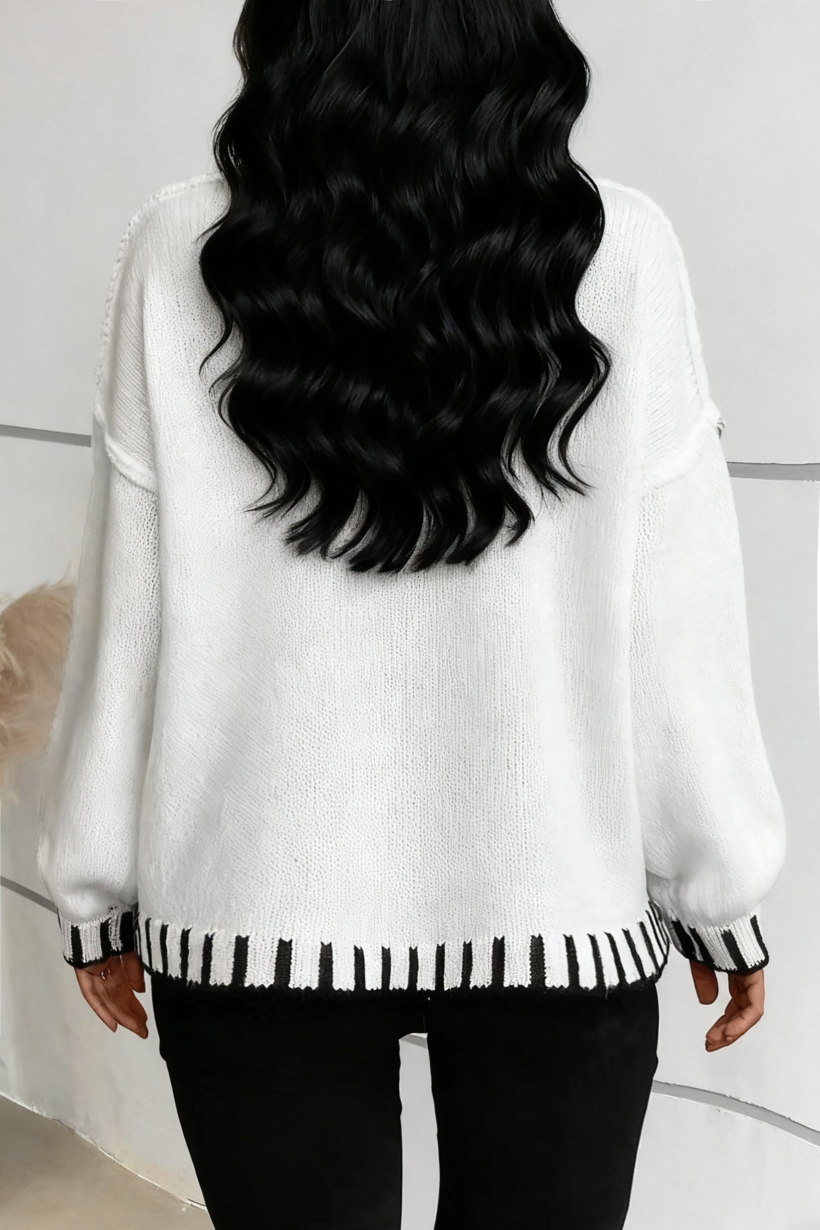 Casual Colorblock Turtleneck Lantern Sleeve Sweater*