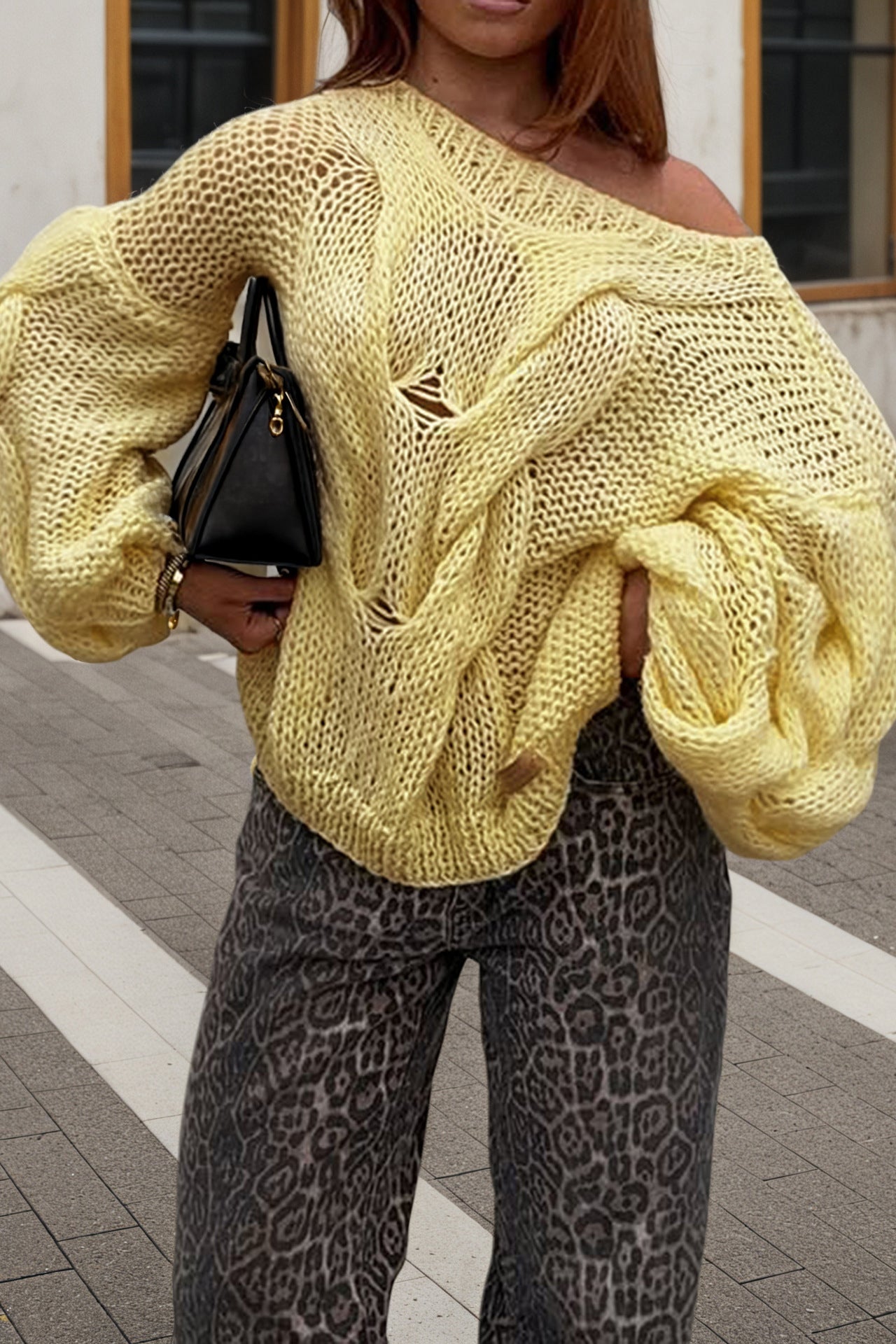 Casual Solid Hollow Cable Sweater*