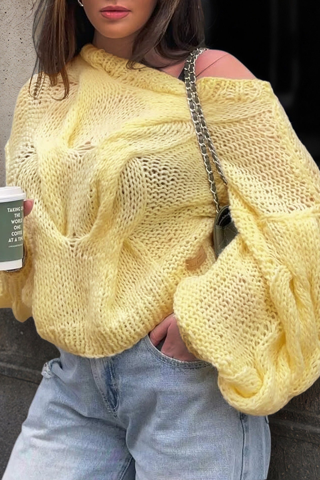 Casual Solid Hollow Cable Sweater*