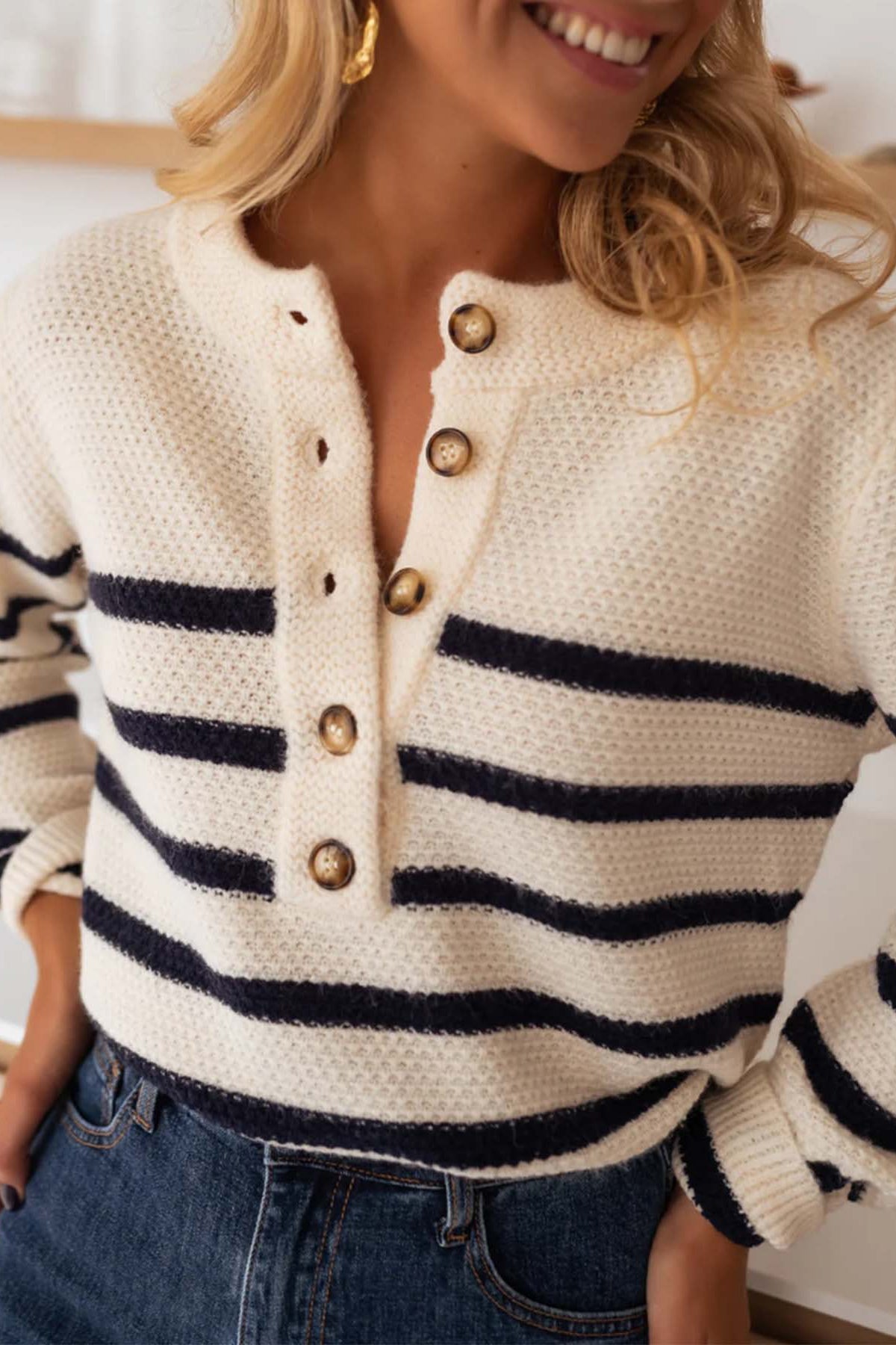 Casual Striped Contrast Button Cardigan*