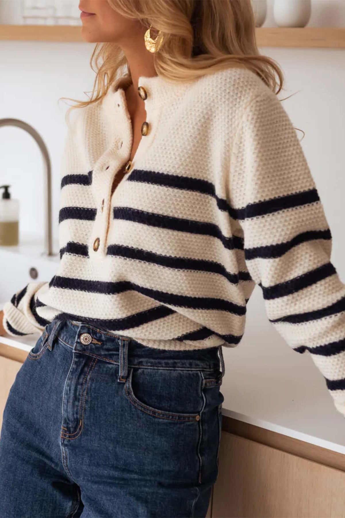 Casual Striped Contrast Button Cardigan*