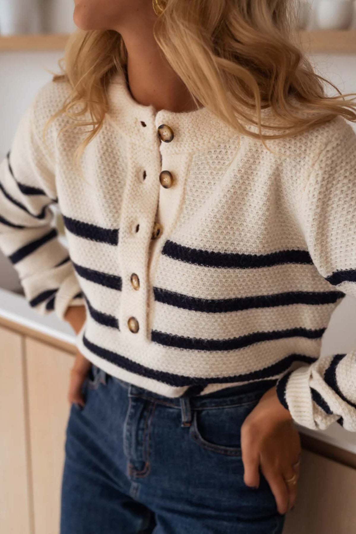 Casual Striped Contrast Button Cardigan*