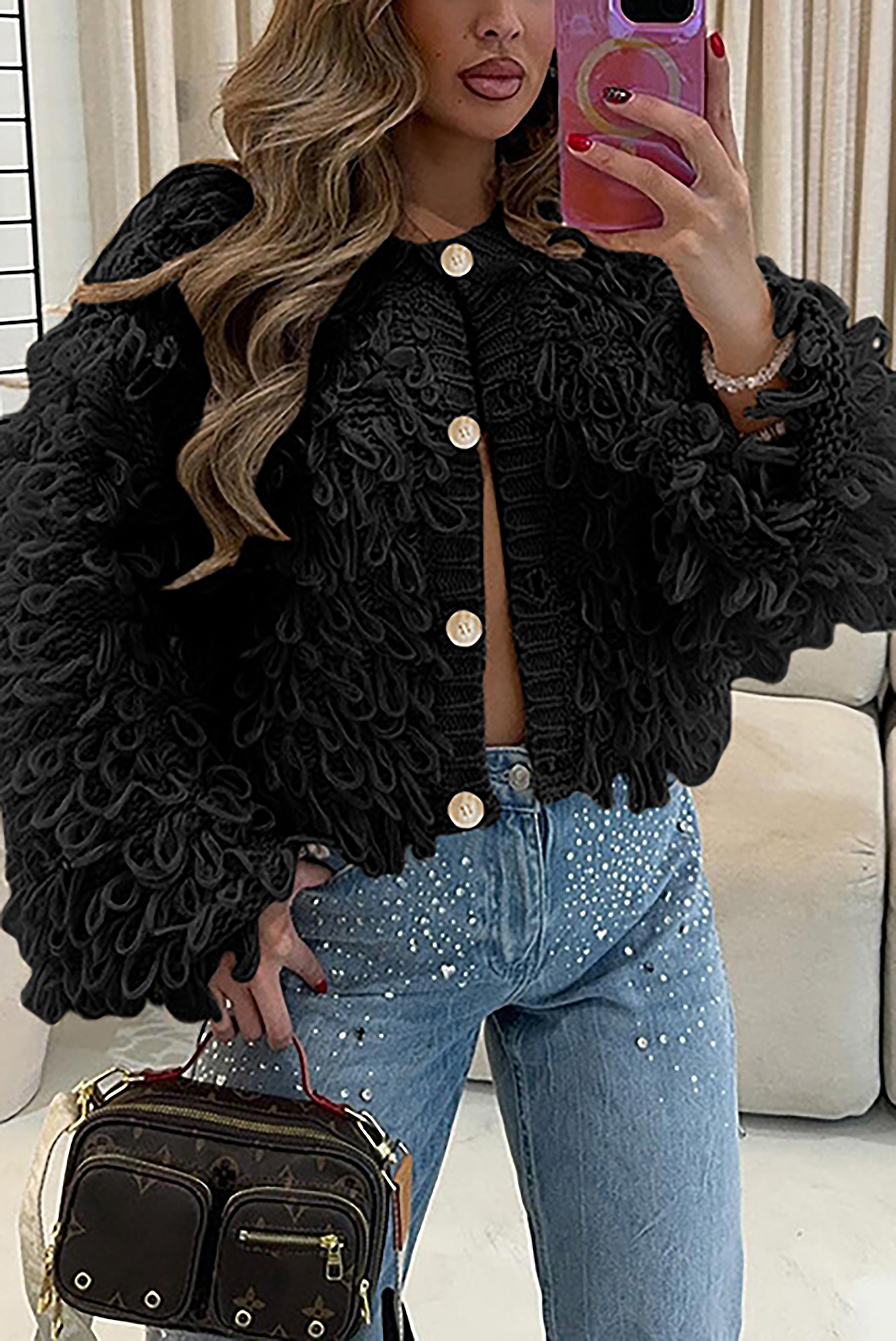 Stylish Soft And Fluffy Terry Detail Sweater*