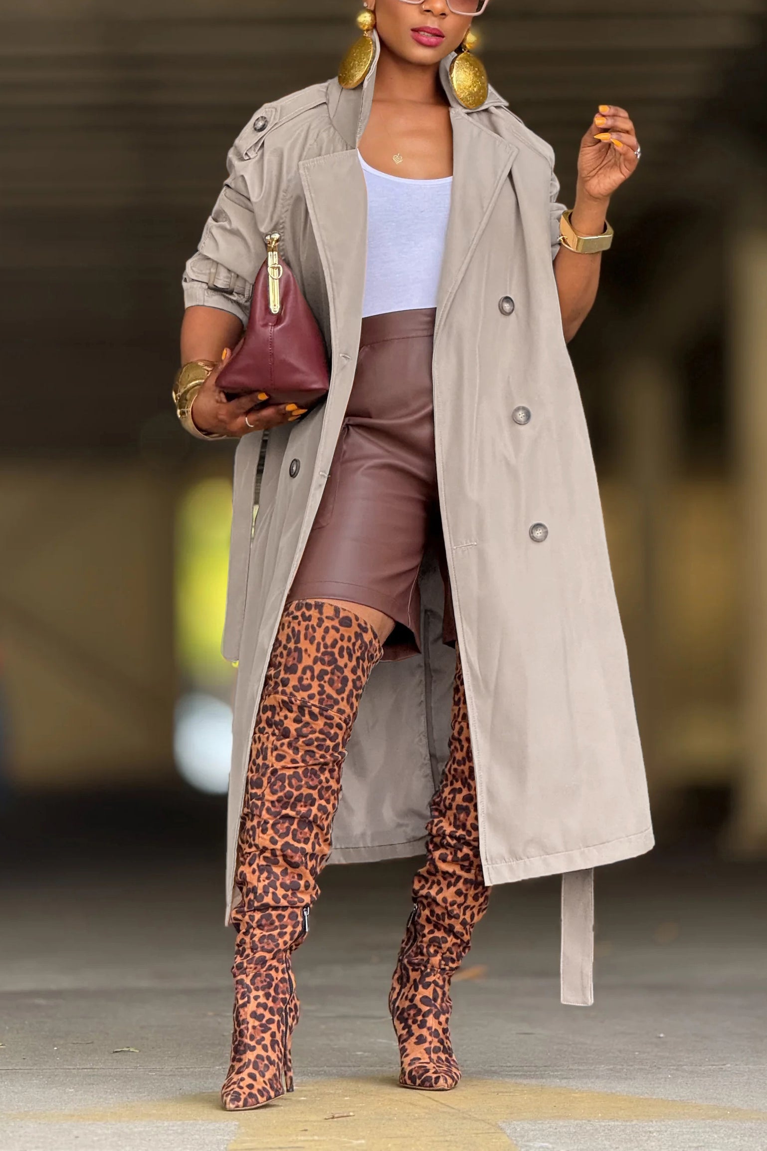 Casual Belted Mid Length Khaki Trench Coat*