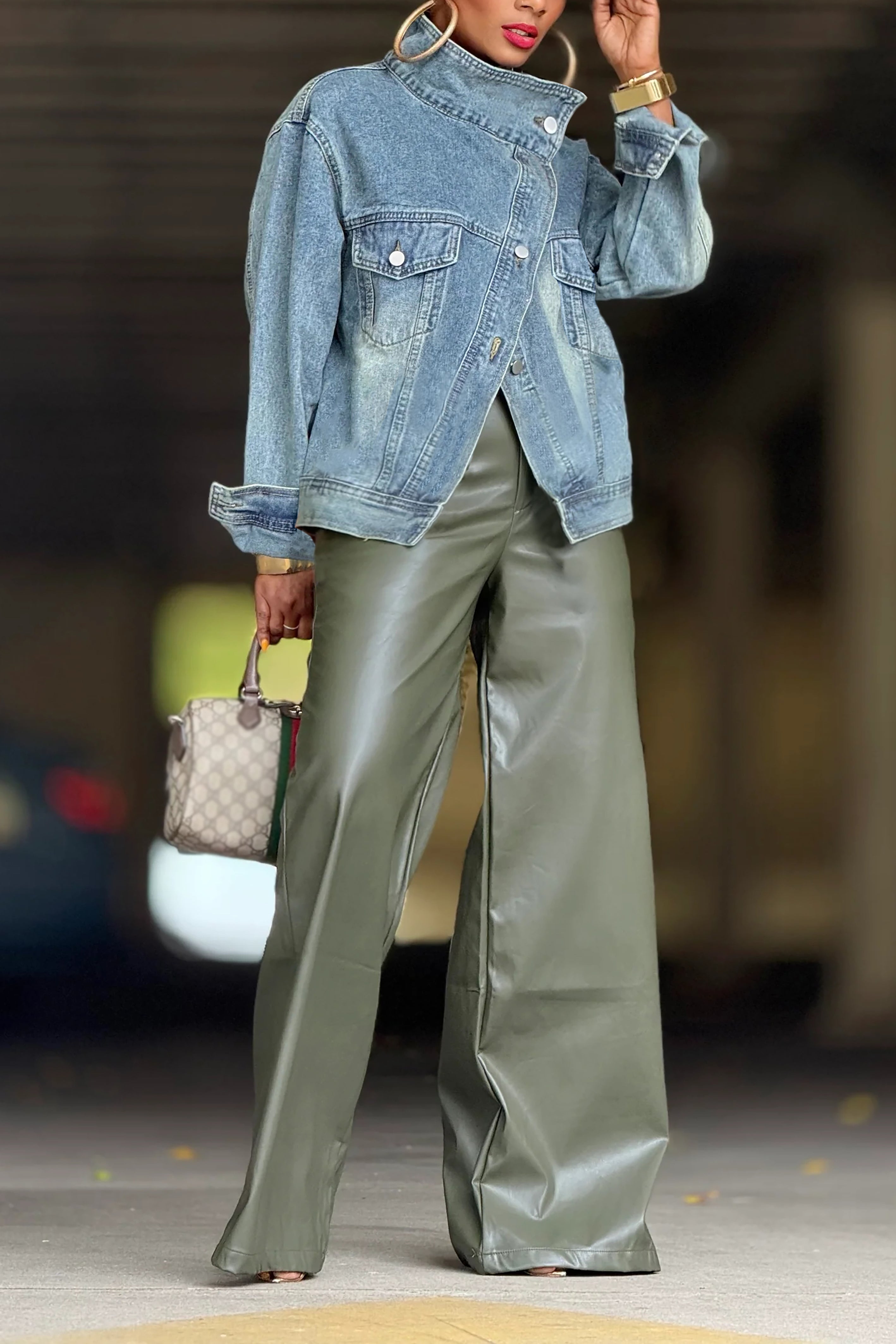 Fashion Asymmetric Washed Denim Jacket*