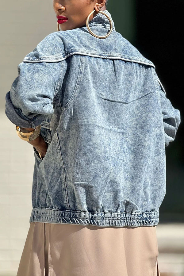 Street Distressed Washed Work Denim Jacket*