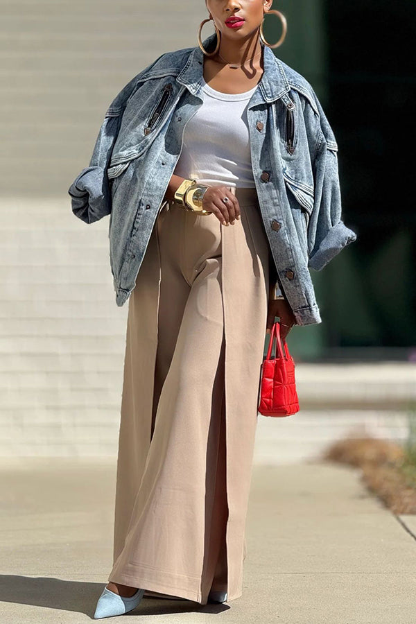 Street Distressed Washed Work Denim Jacket*