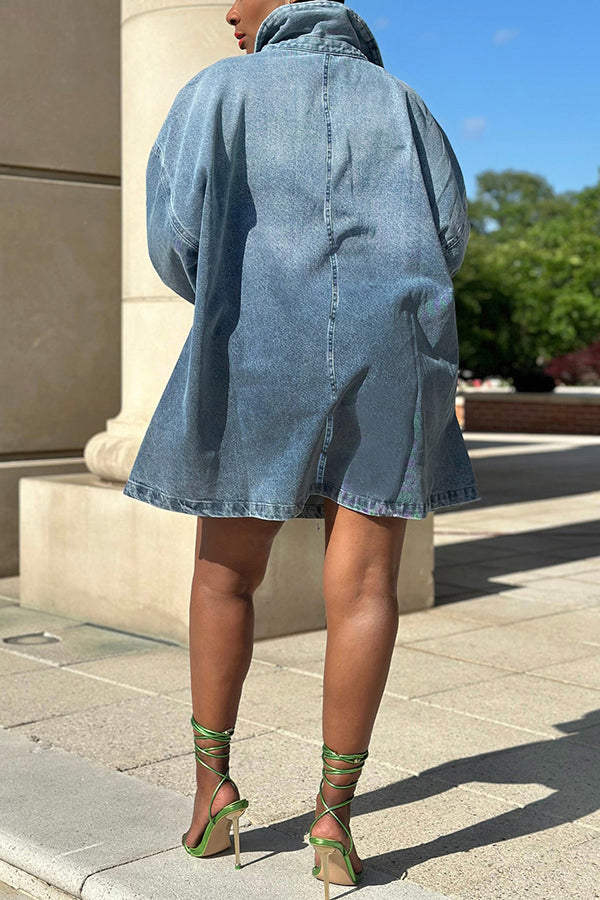 Fashionable Loose Gradient Shirt Style Denim Dress*