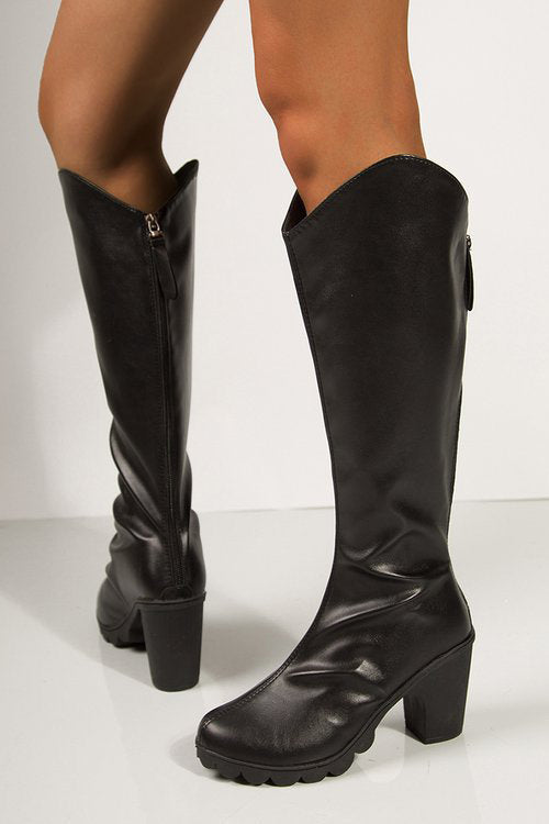 Fashionable Pu Chunky Heel Boots*