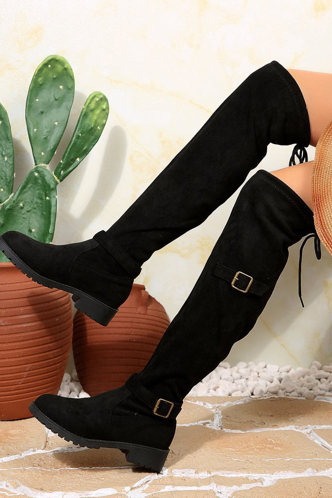 Fashionable Chunky Heel Buckled Suede Over The Knee Martin Boots*