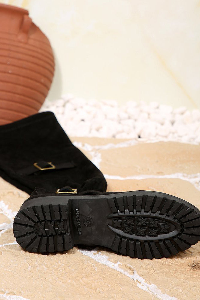 Fashionable Chunky Heel Buckled Suede Over The Knee Martin Boots*