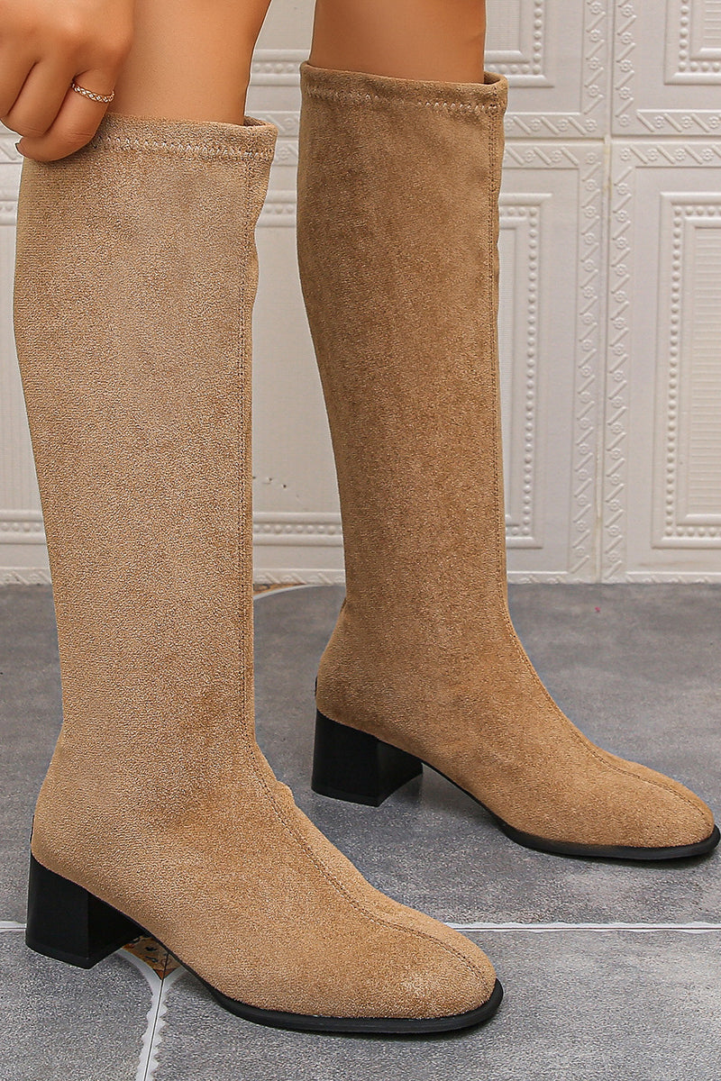 Fashionable Suede Round Toe Thick Heel High Boots*