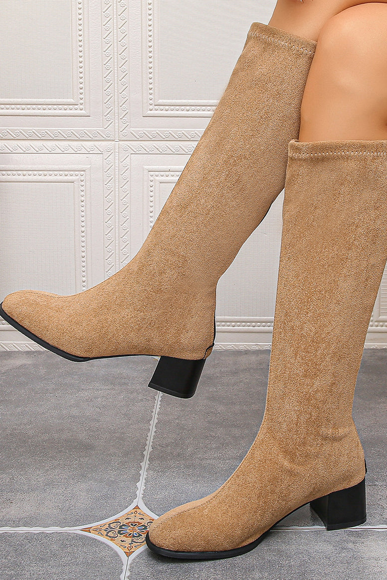 Fashionable Suede Round Toe Thick Heel High Boots*