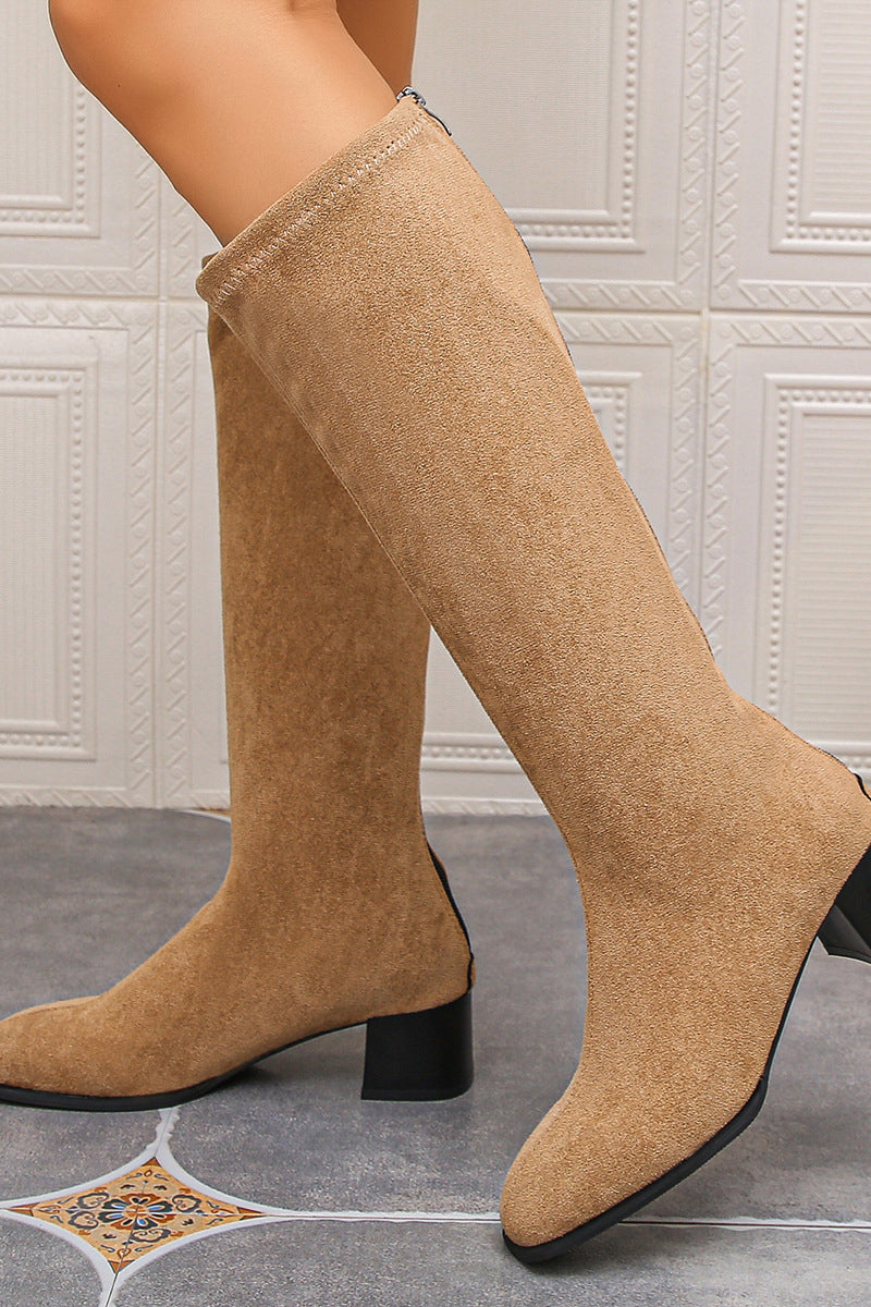 Fashionable Suede Round Toe Thick Heel High Boots*