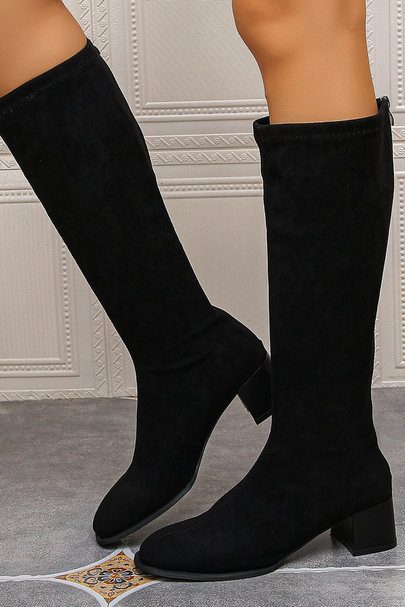 Fashionable Suede Round Toe Thick Heel High Boots*