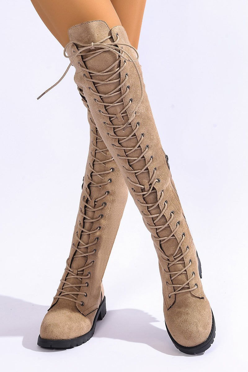 Fashion Round Toe Suede Lace Up Over The Knee Boots*
