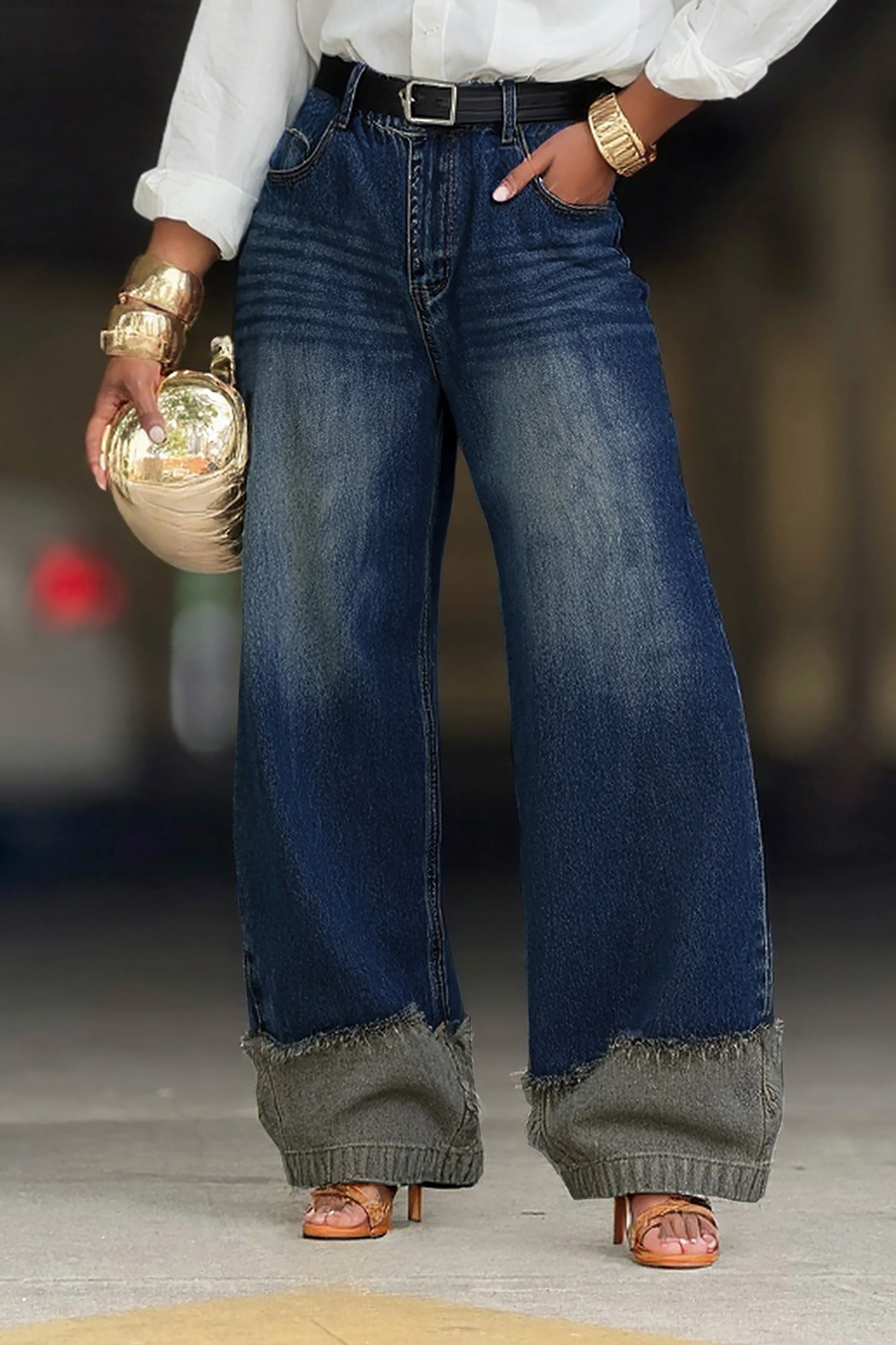 Vintage Distressed Patchwork Two Tone Frayed Jeans*