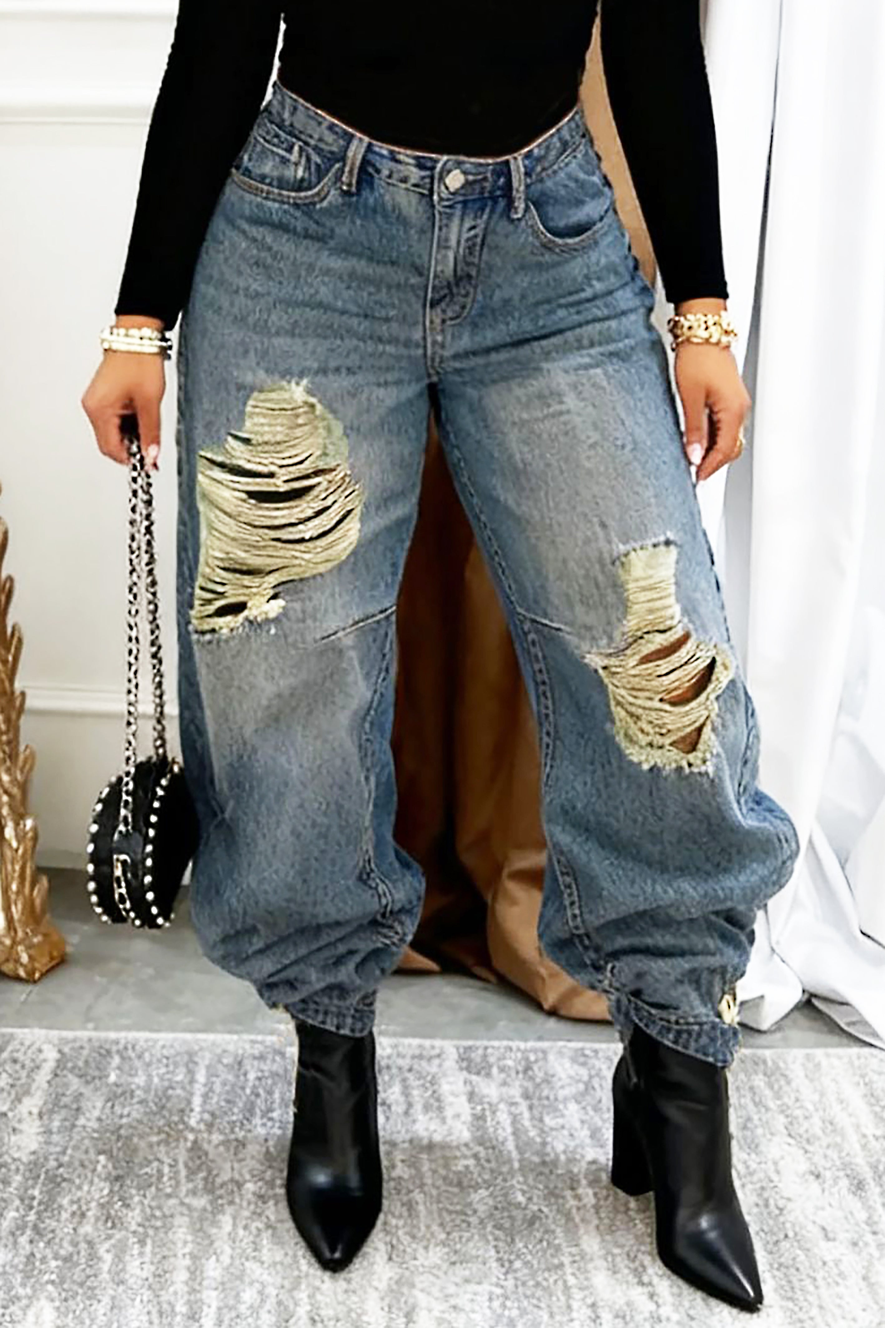 Casual Loose Drape Ripped Jeans*