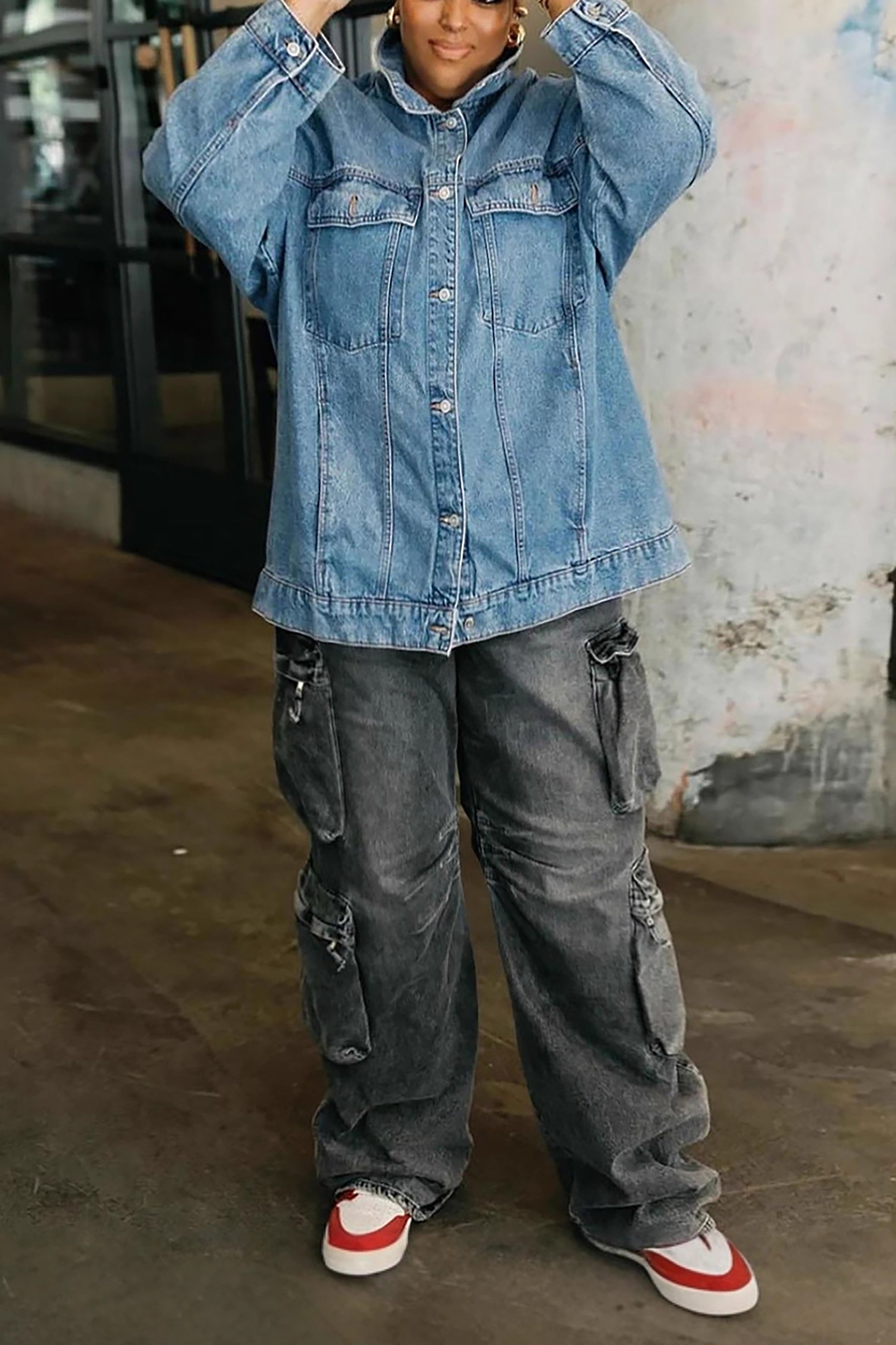 Casual Loose Double Pocket Washed Denim Jacket*