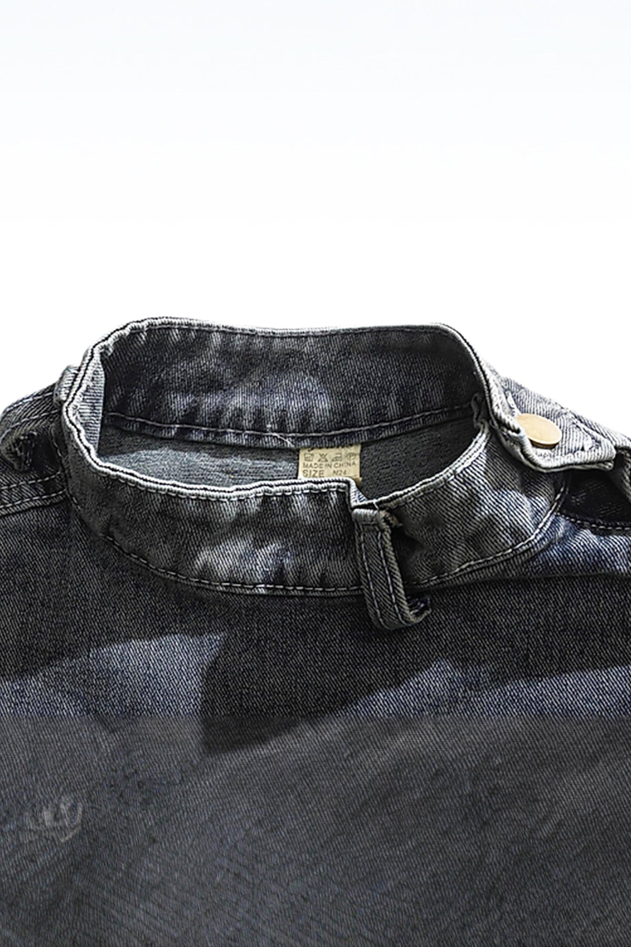 Casual Distressed Stand Up Collar Denim Sweatshirt*