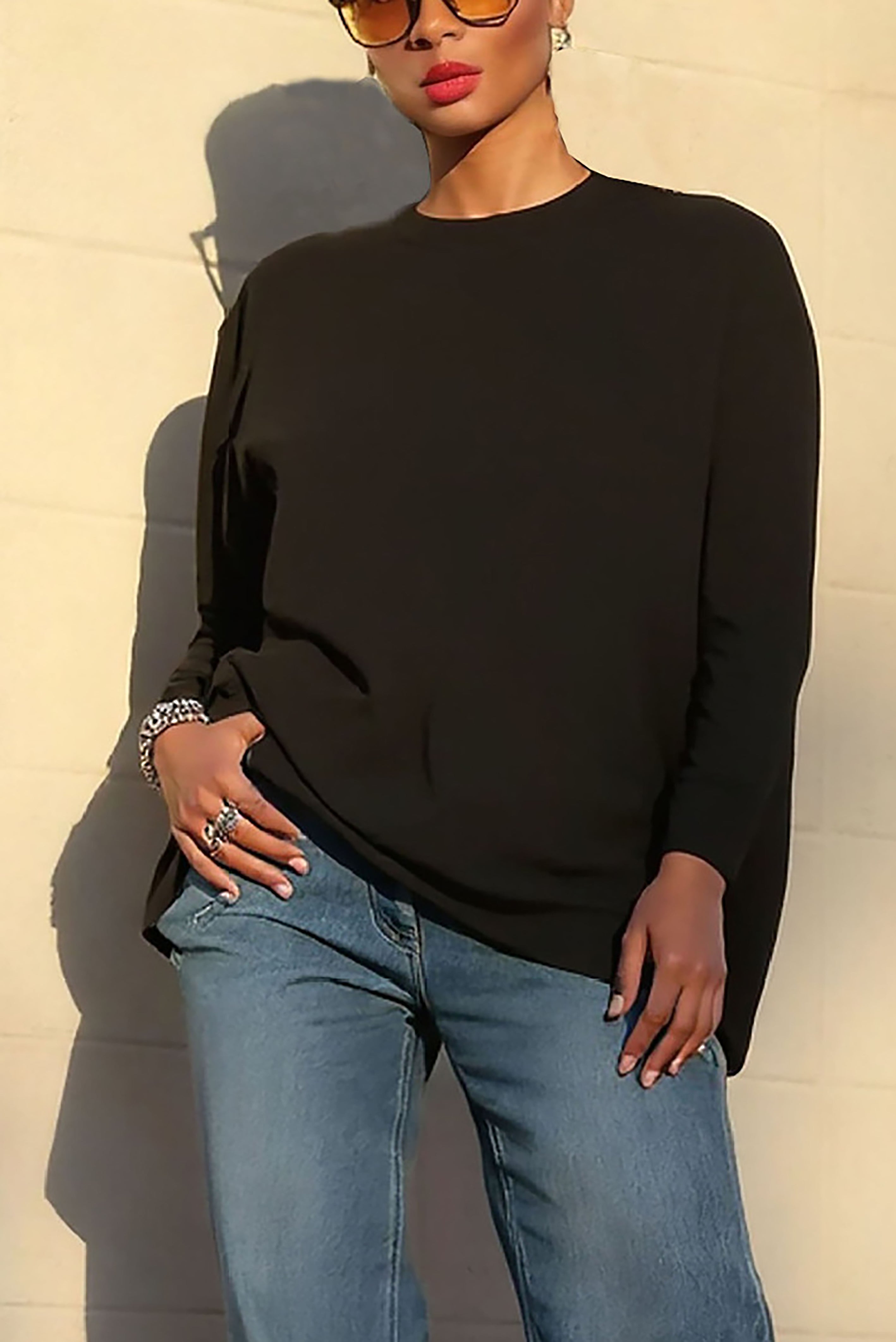 Basic Solid Round Neck Mid Length Top*